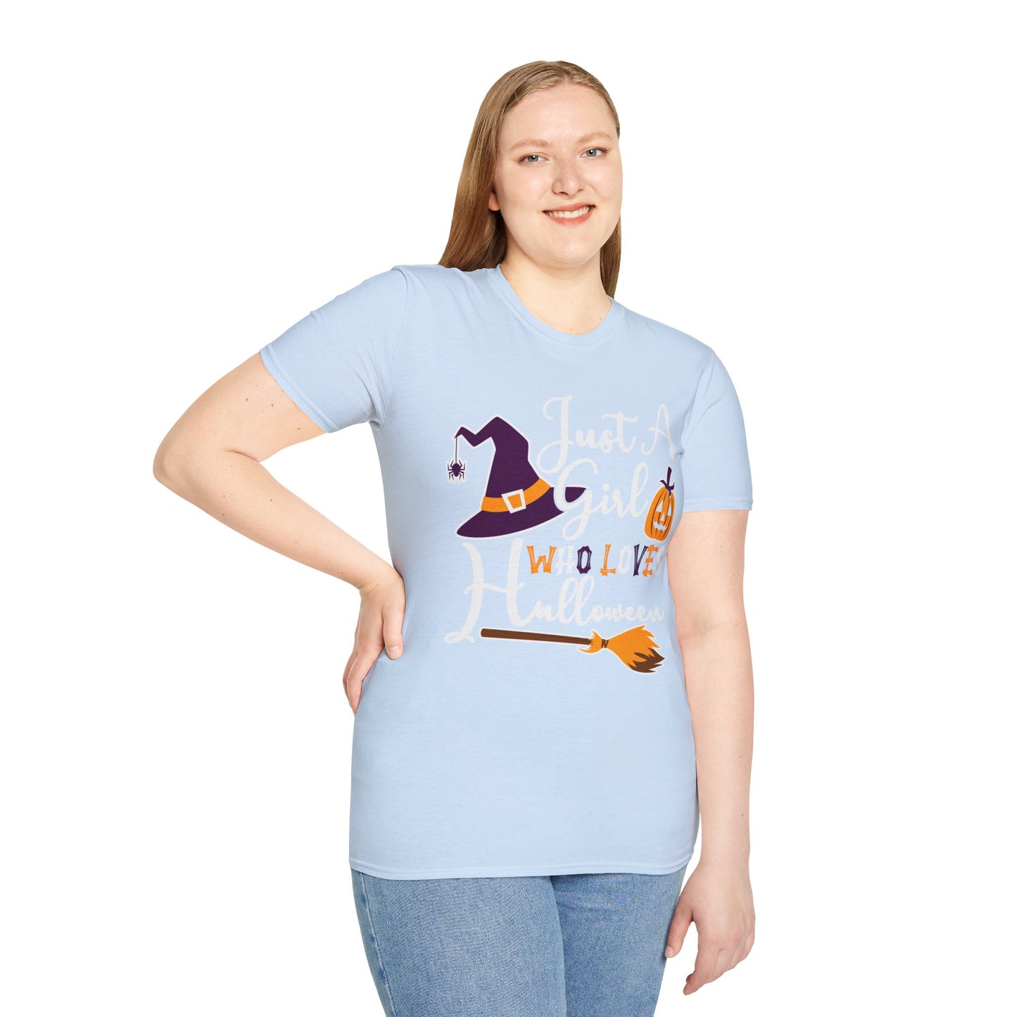 Just A Girl Who Loves Halloween - Witch & Pumpkin Unisex Softstyle T-Shirt