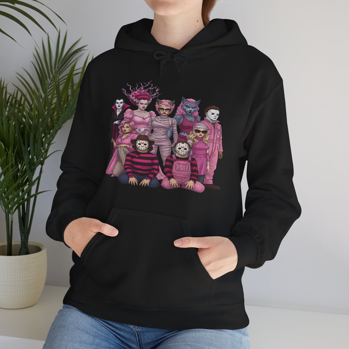Lady Slashers Halloween Hoodie | Female Horror Villains Hooded Sweatshirt Perfect for Costume Parties