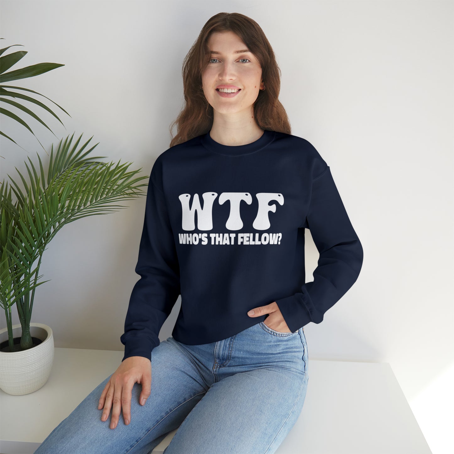 W.T.F. Who’s That Fellow Unisex Crewneck Sweatshirt - A Humorous Gift for Christmas, Perfect for Holiday Celebrations or any occasion
