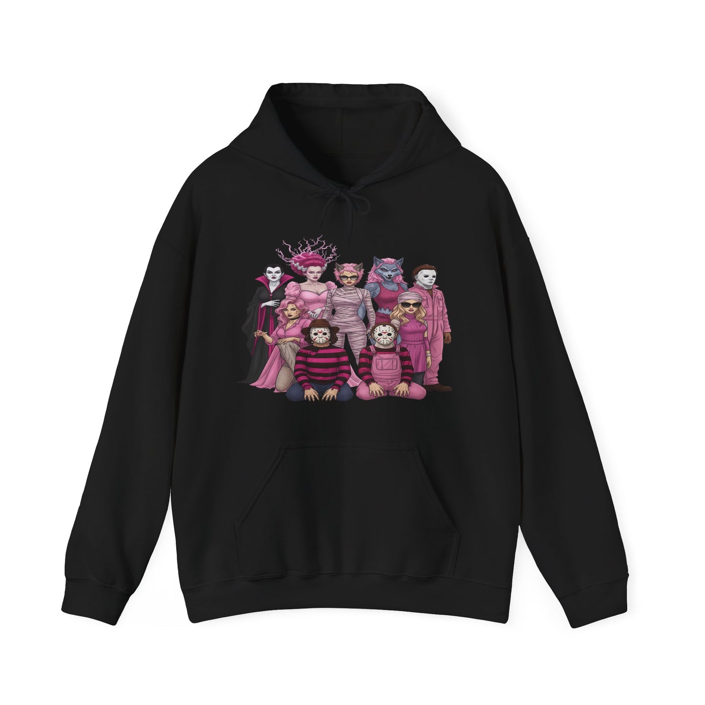 Lady Slashers Halloween Hoodie | Female Horror Villains Hooded Sweatshirt Perfect for Costume Parties
