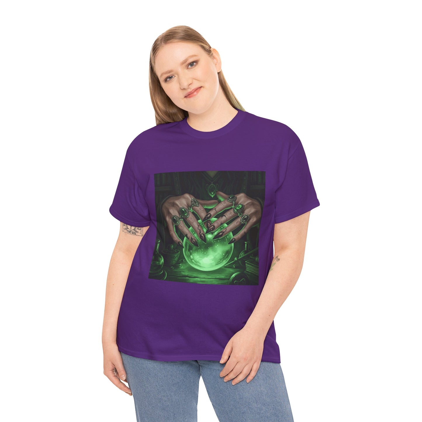Sorceress's Grasp: Glowing Crystal Ball & Dark Witch Hands