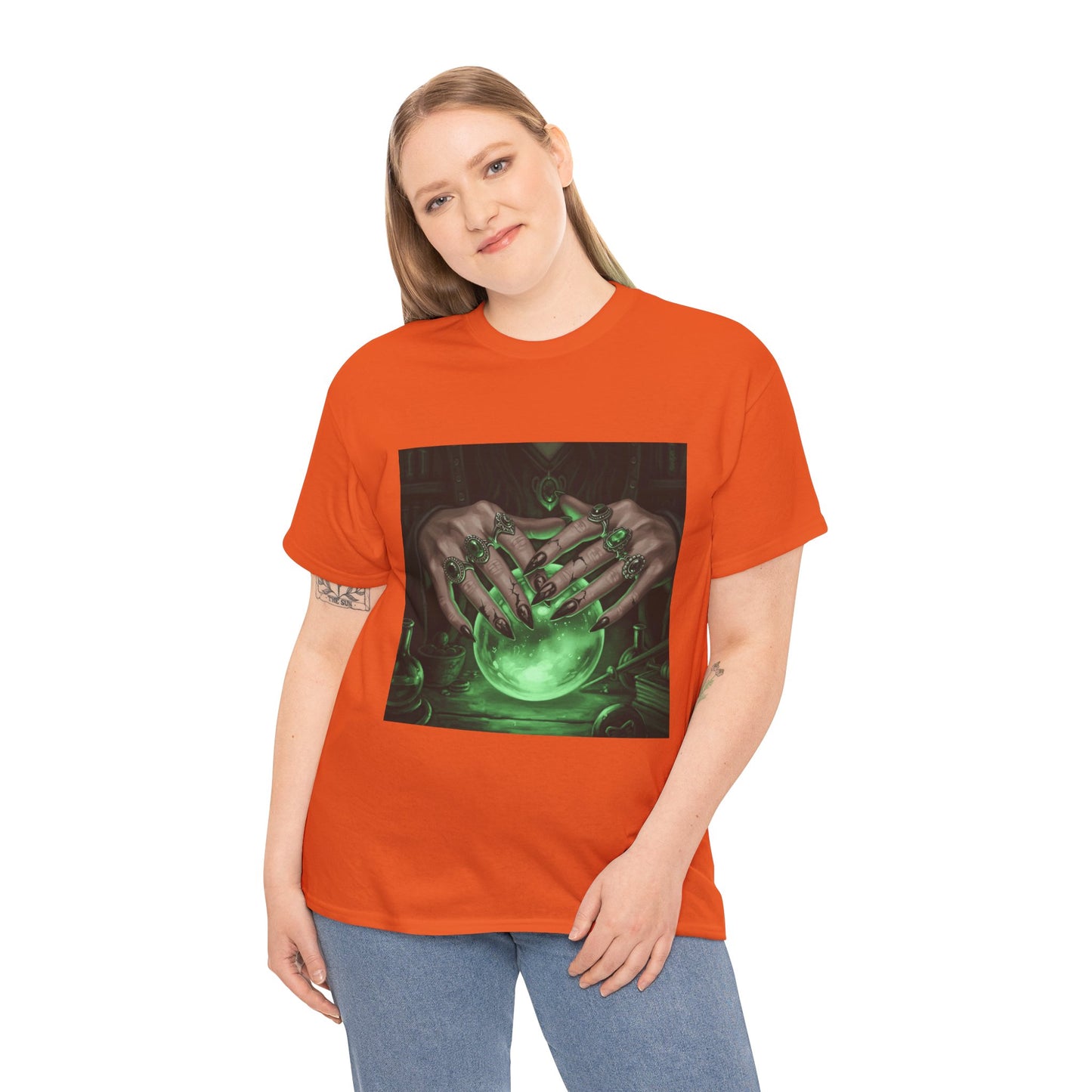 Sorceress's Grasp: Glowing Crystal Ball & Dark Witch Hands