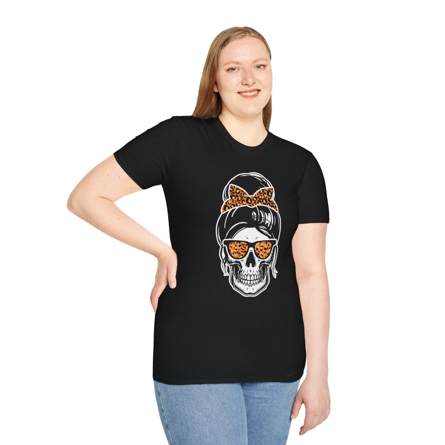 Spooky Chic Skull Tee - Leopard Print Bow & Sunglasses - Halloween Fashion Statement