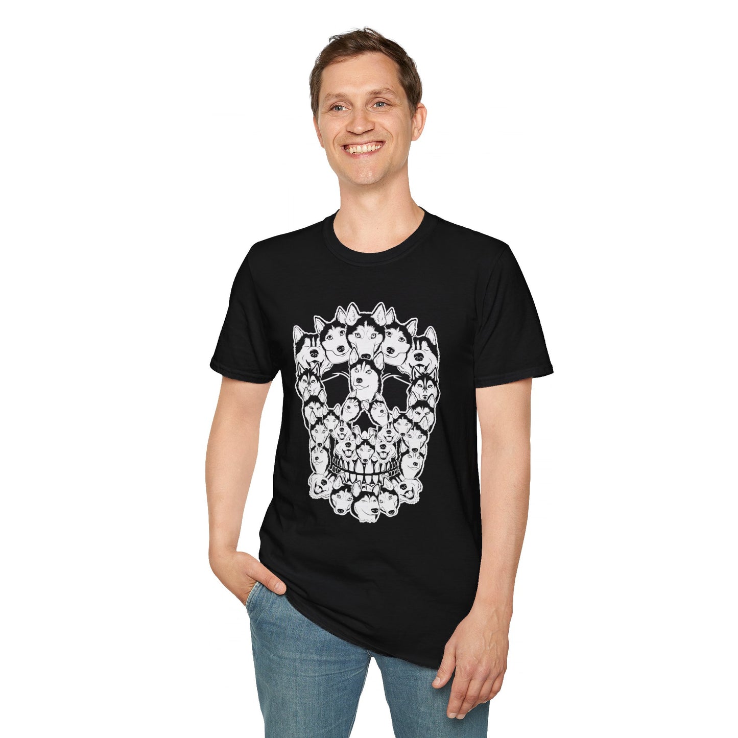 Enigmatic Husky Canine Skull Tee - Mystical Halloween Unisex Softstyle T-Shirt