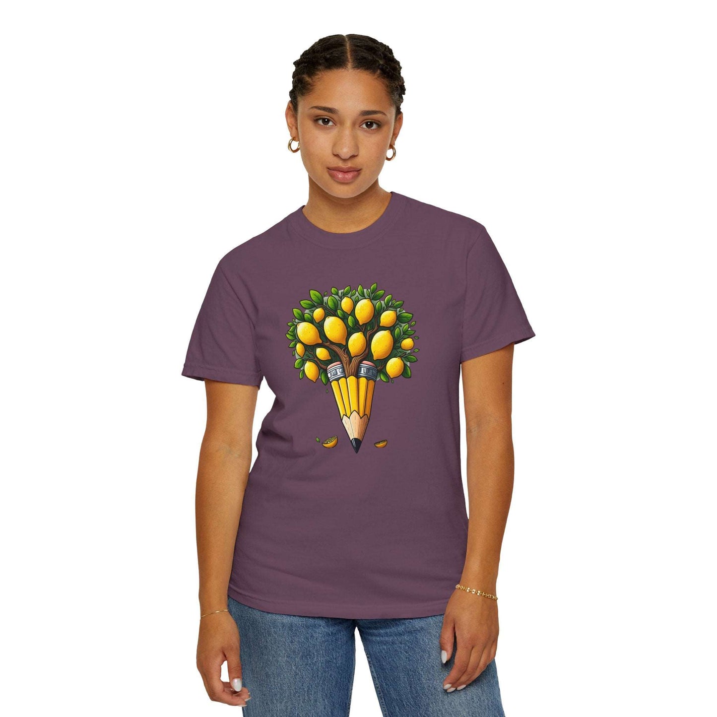 Artistic Lemon Pencil Tree T-Shirt - Unique Art & Nature Celebrating Growth and Imagination