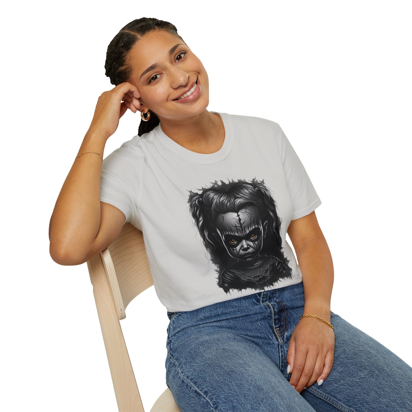 Hauntingly Adorable: Spooky Cute Little Girl Ghost Unisex Softstyle T-Shirt