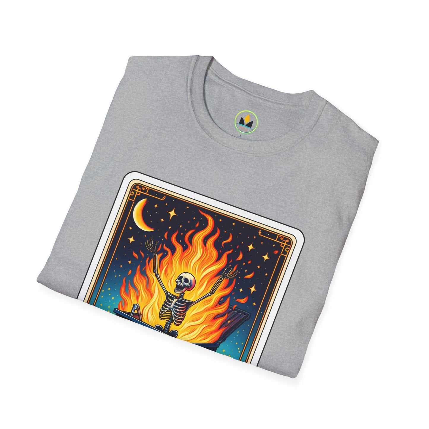 Emotional Dumpster Fire Tarot Tee - Unique Halloween Skeleton Shirt