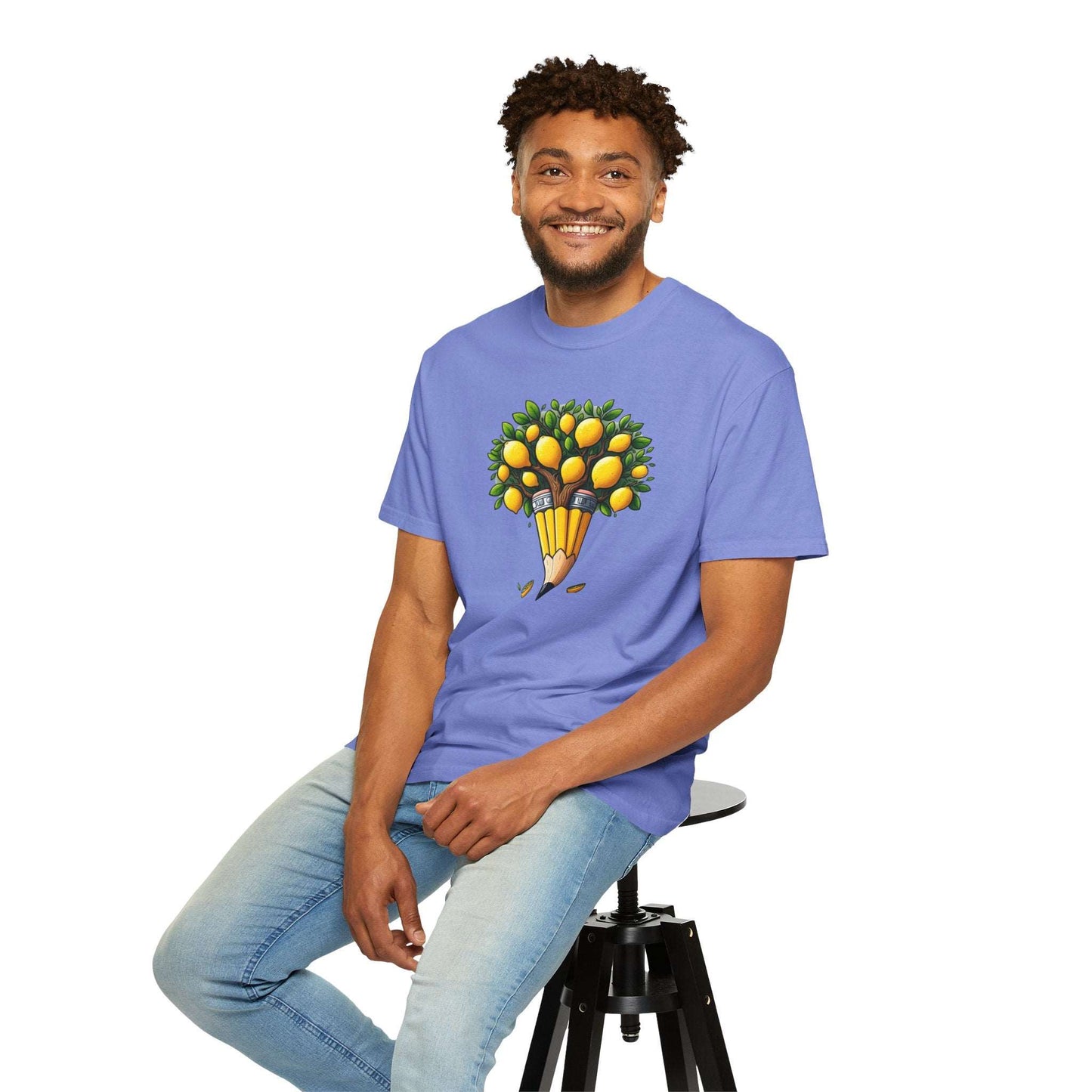 Artistic Lemon Pencil Tree T-Shirt - Unique Art & Nature Celebrating Growth and Imagination