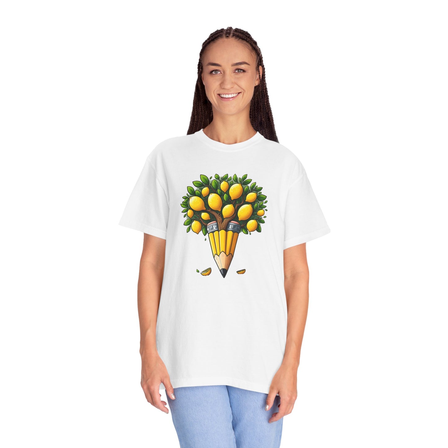 Artistic Lemon Pencil Tree T-Shirt - Unique Art & Nature Celebrating Growth and Imagination