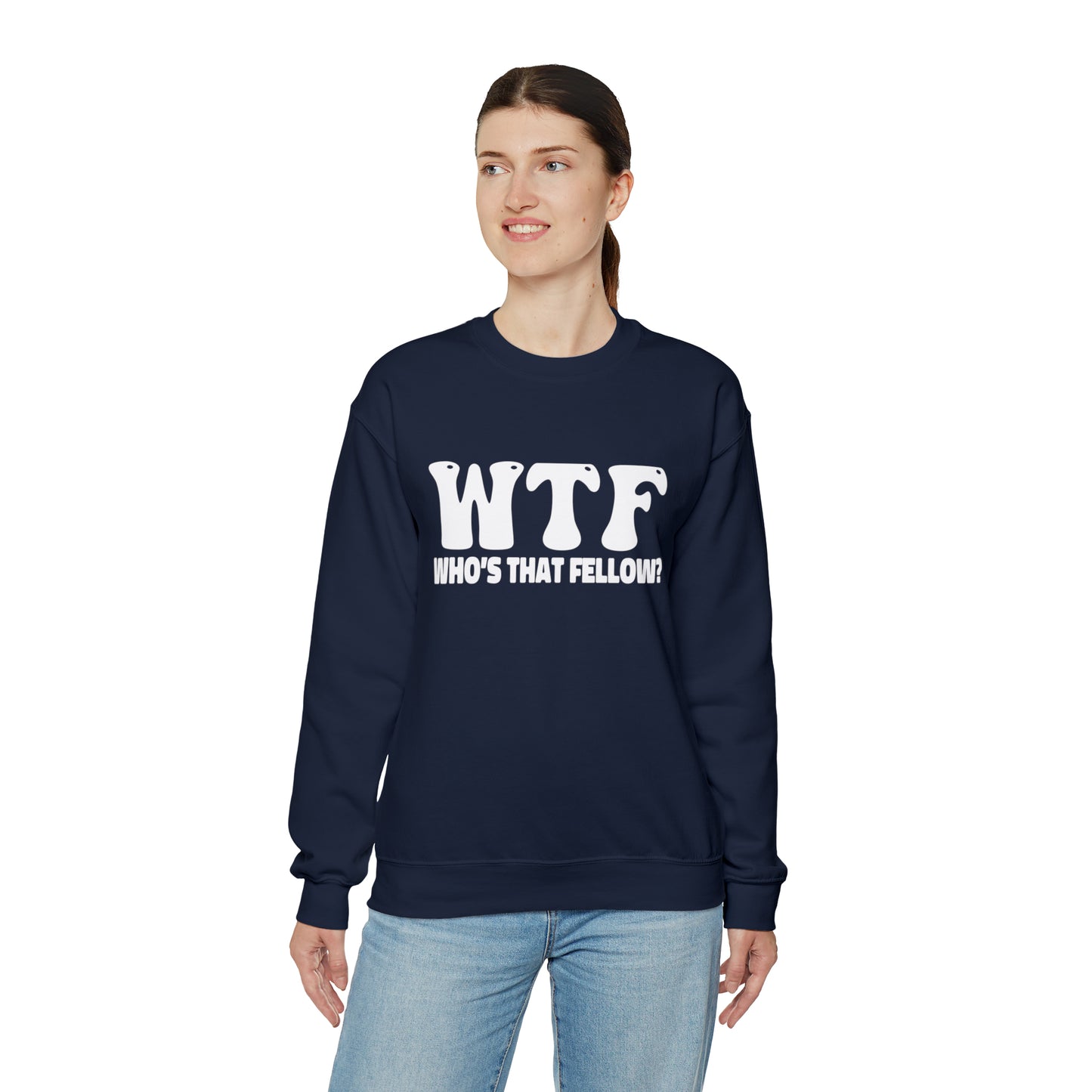 W.T.F. Who’s That Fellow Unisex Crewneck Sweatshirt - A Humorous Gift for Christmas, Perfect for Holiday Celebrations or any occasion