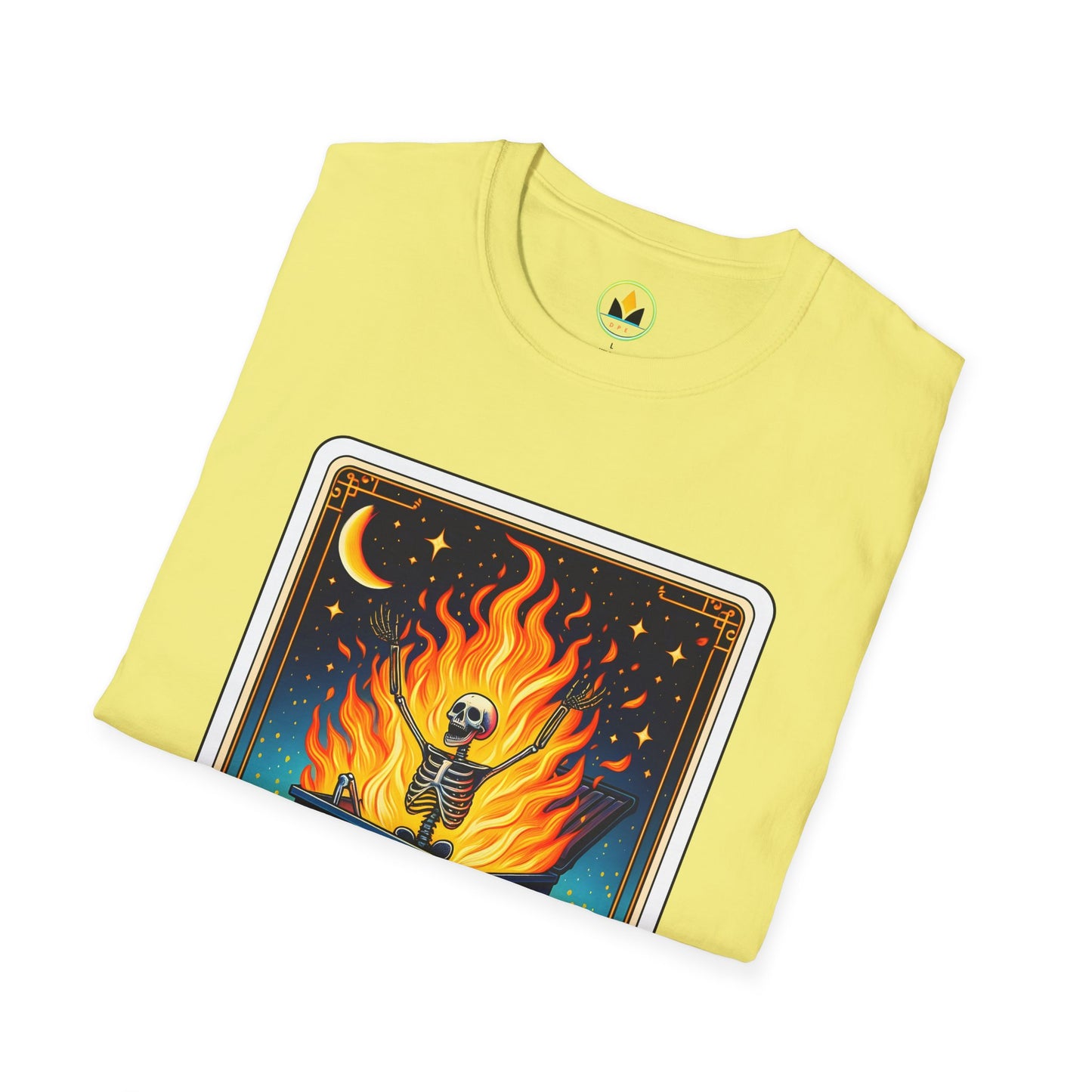 Emotional Dumpster Fire Tarot Tee - Unique Halloween Skeleton Shirt