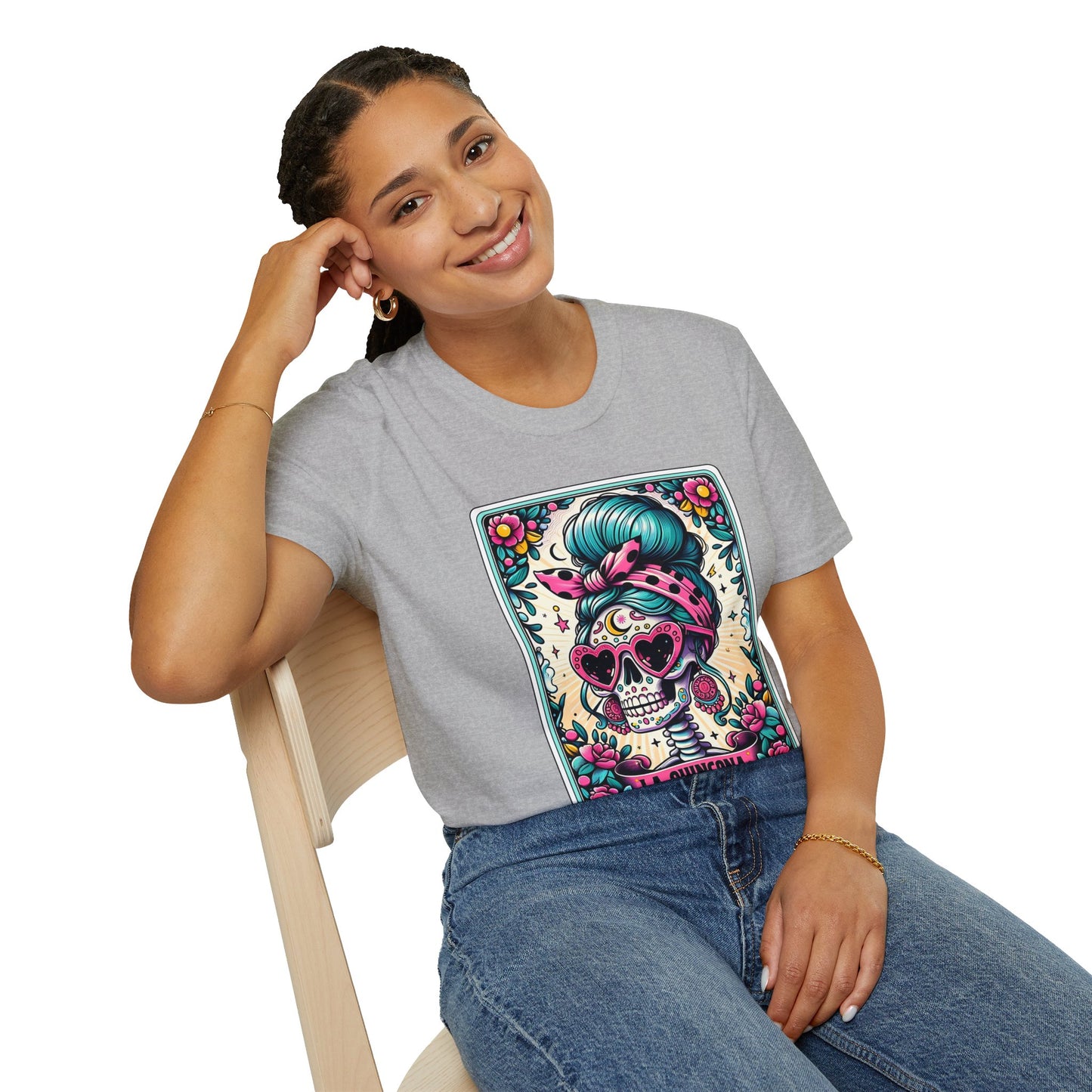 Vibrant Sugar Skull T-Shirt - Unique Spooky Halloween Apparel Inspired by Dia de los Muertos