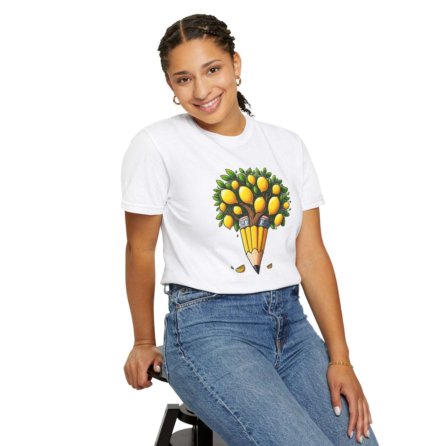 Artistic Lemon Pencil Tree T-Shirt - Unique Art & Nature Celebrating Growth and Imagination