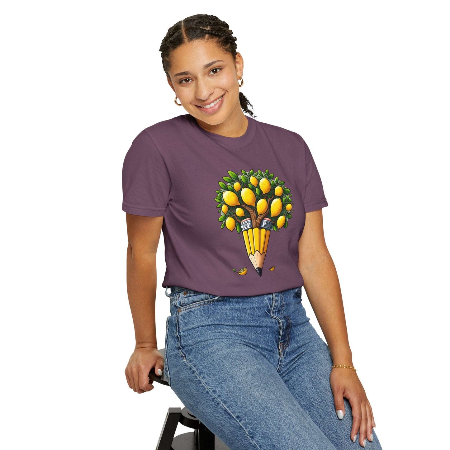 Artistic Lemon Pencil Tree T-Shirt - Unique Art & Nature Celebrating Growth and Imagination