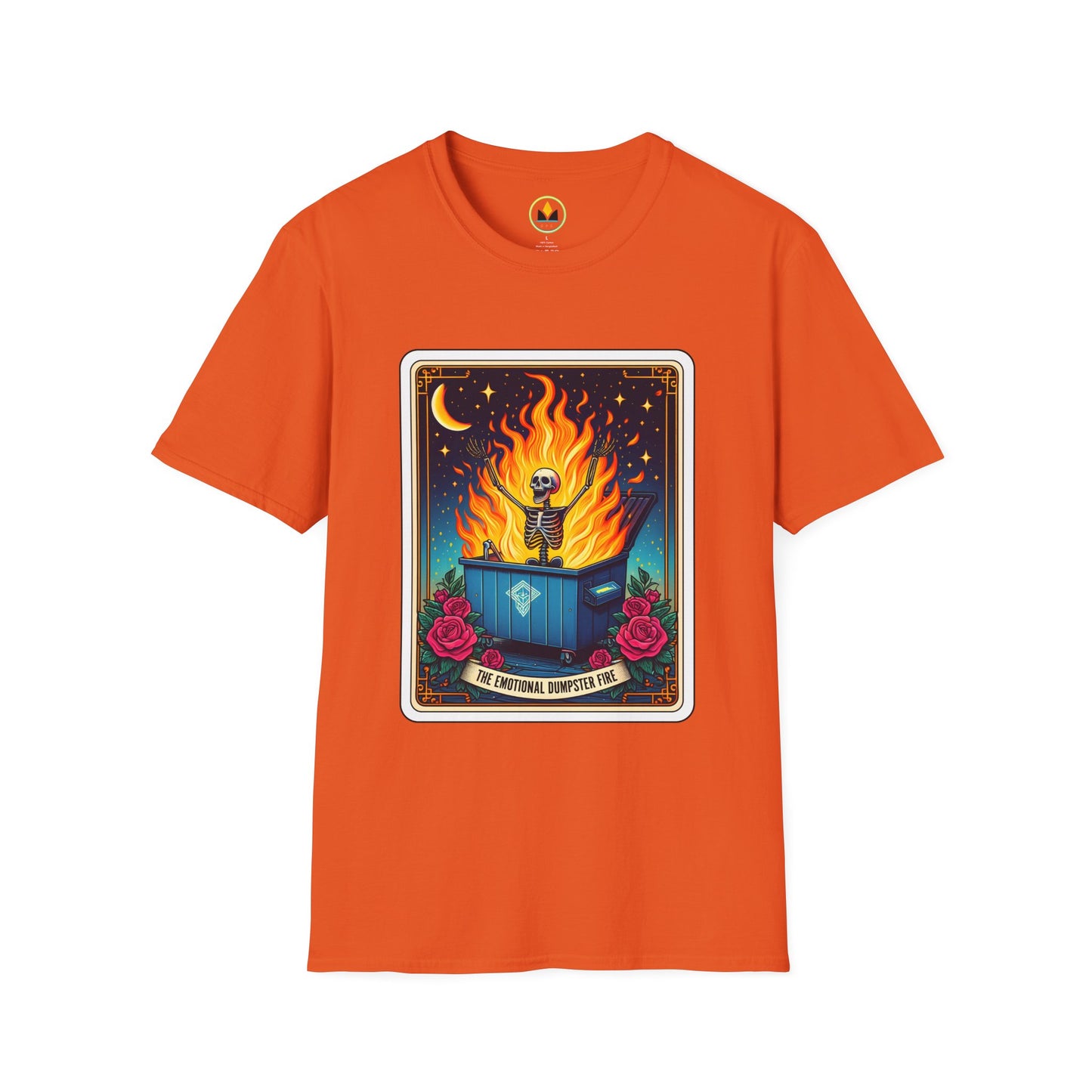 Emotional Dumpster Fire Tarot Tee - Unique Halloween Skeleton Shirt