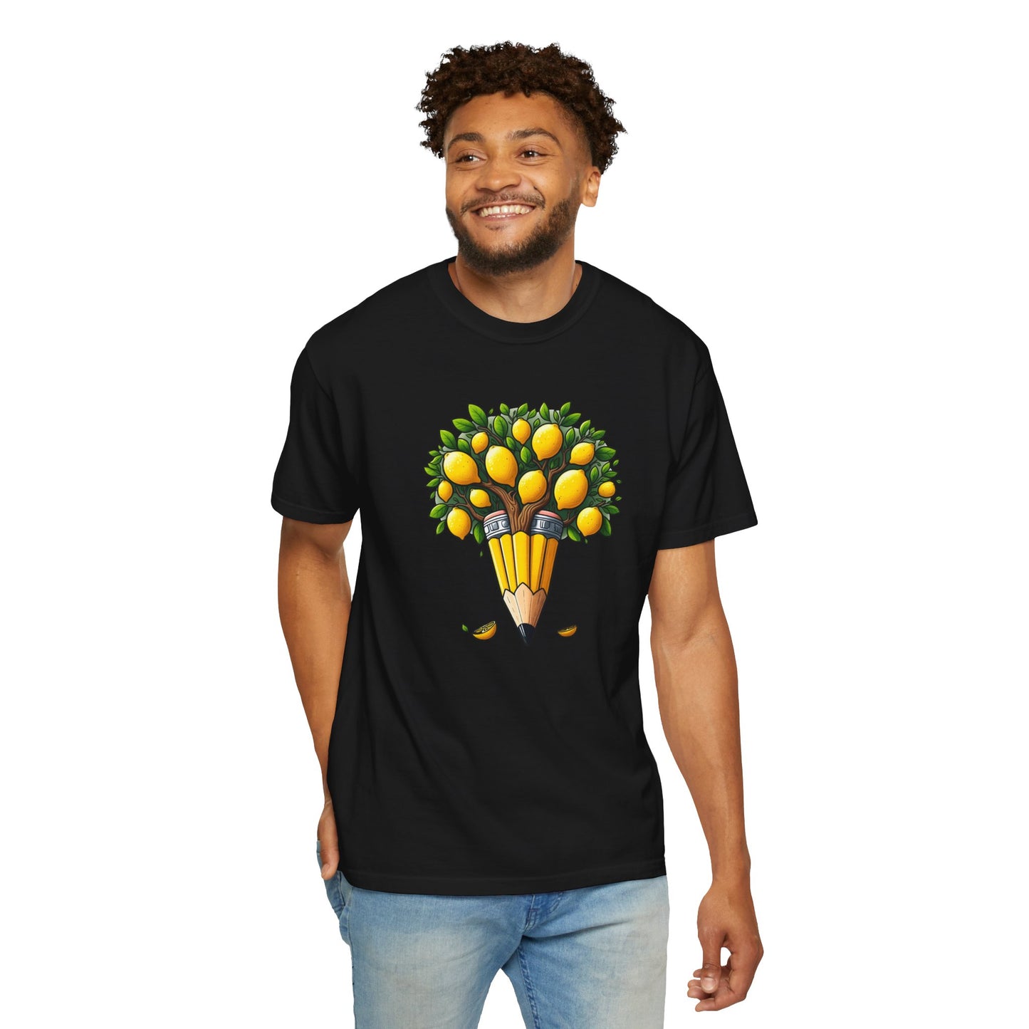 Artistic Lemon Pencil Tree T-Shirt - Unique Art & Nature Celebrating Growth and Imagination