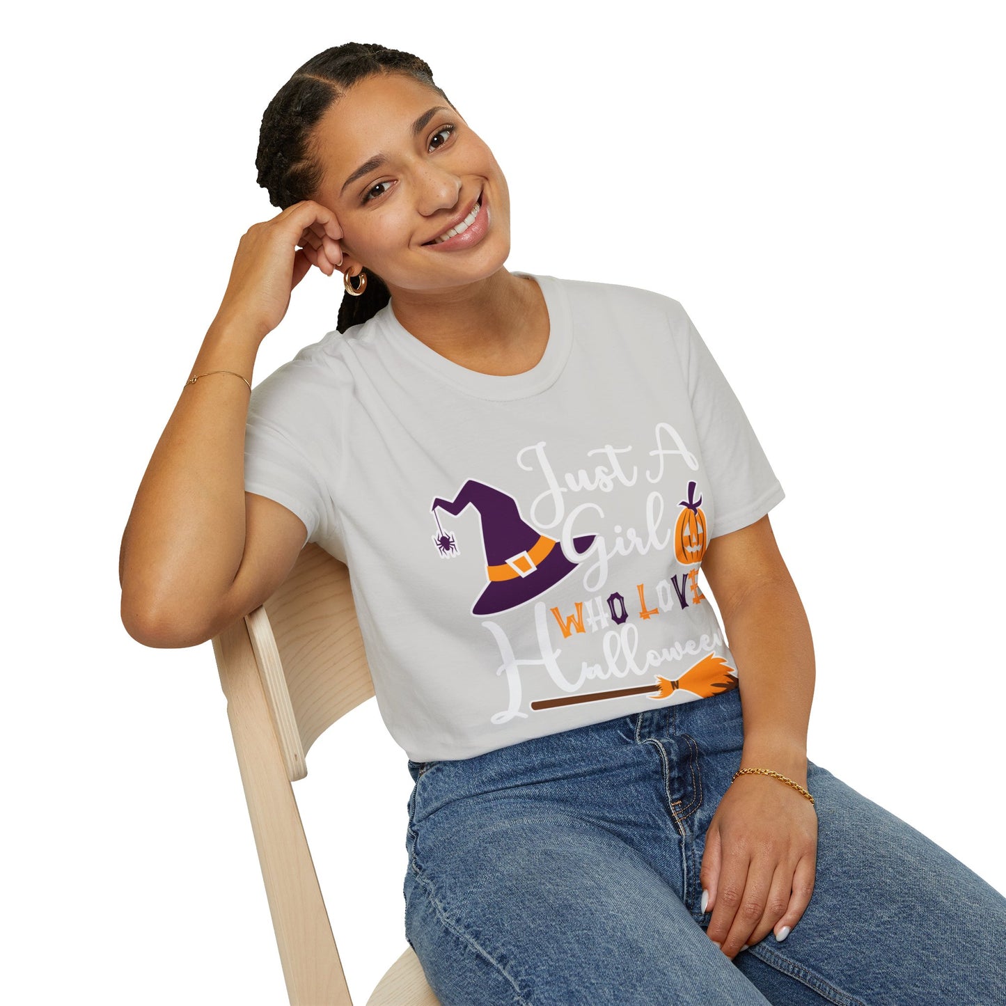 Just A Girl Who Loves Halloween - Witch & Pumpkin Unisex Softstyle T-Shirt