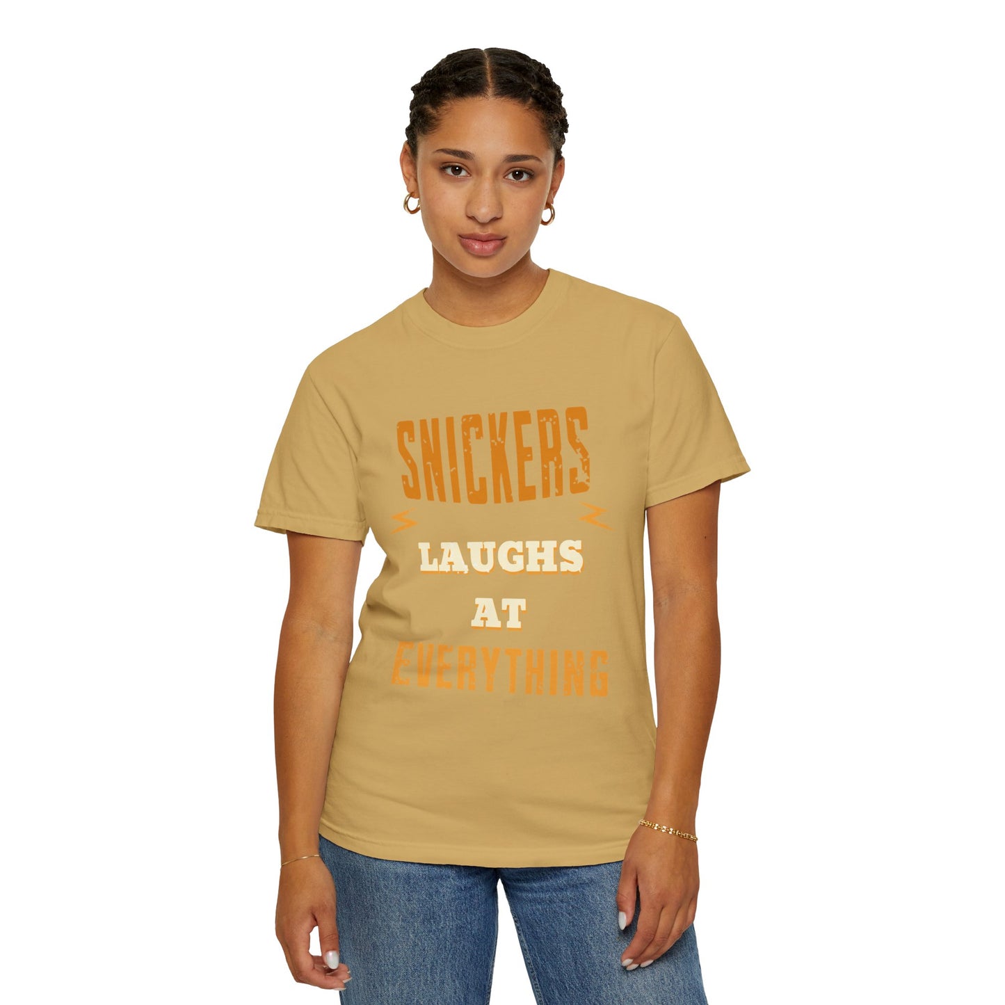 Cheerful 'Laughs at Everything' T-Shirt - coworker/friend Inspired Humorous Fun Shirt