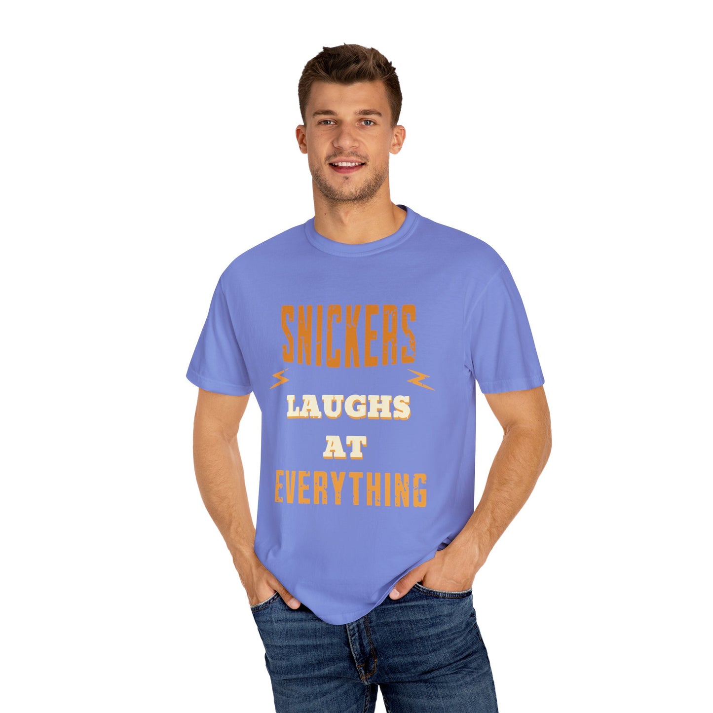Cheerful 'Laughs at Everything' T-Shirt - coworker/friend Inspired Humorous Fun Shirt