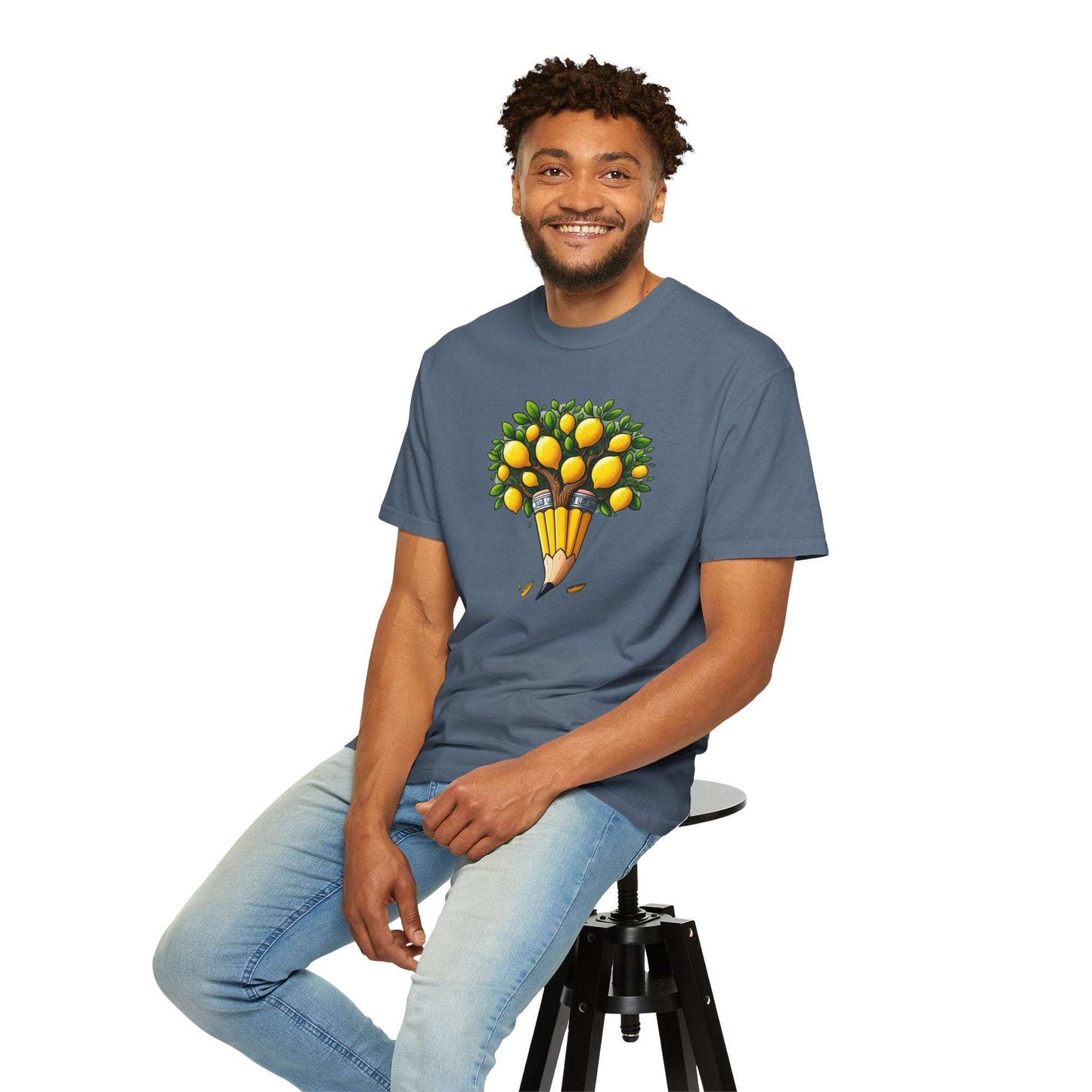 Artistic Lemon Pencil Tree T-Shirt - Unique Art & Nature Celebrating Growth and Imagination