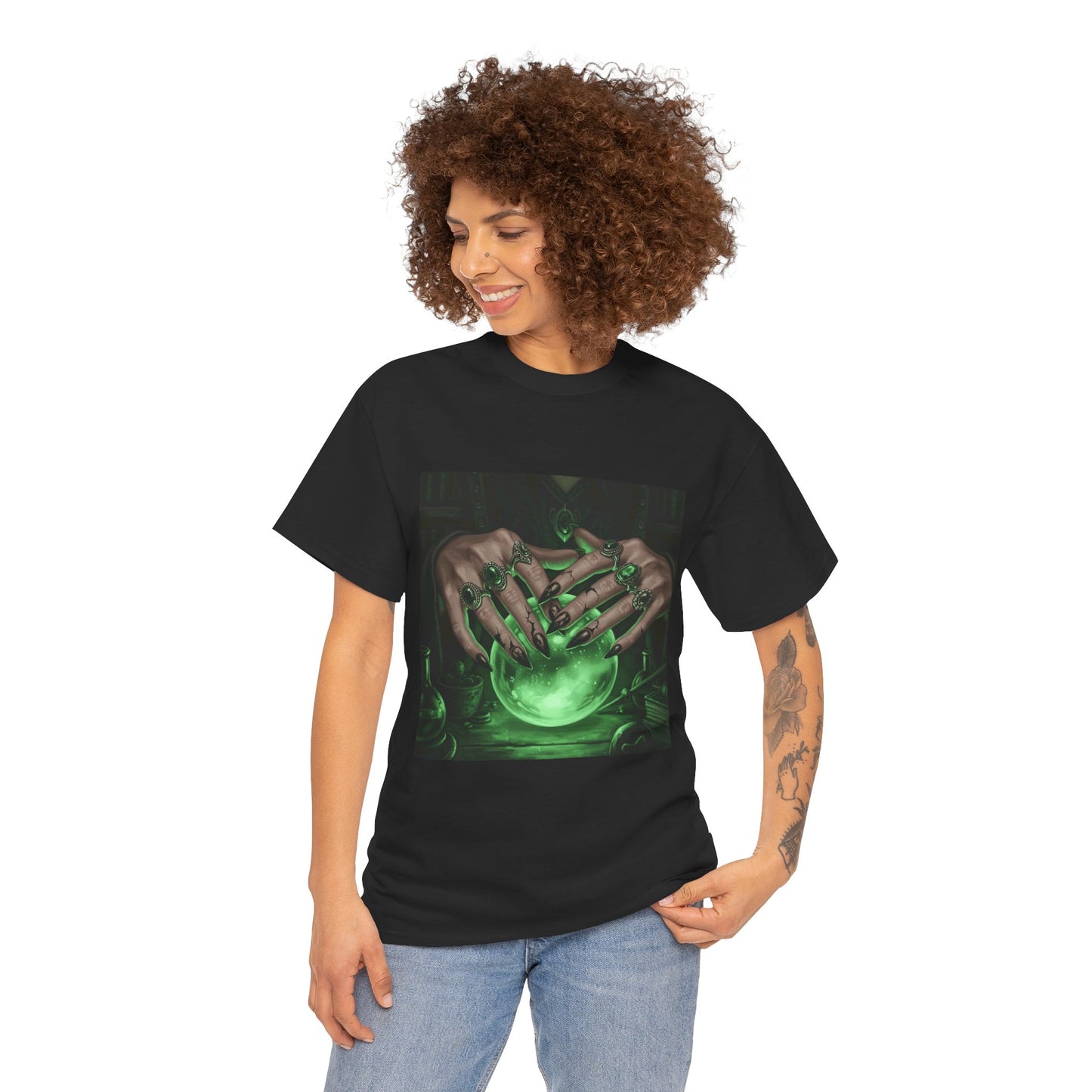 Sorceress's Grasp: Glowing Crystal Ball & Dark Witch Hands