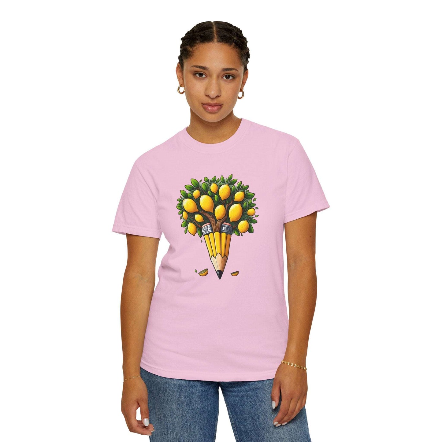 Artistic Lemon Pencil Tree T-Shirt - Unique Art & Nature Celebrating Growth and Imagination