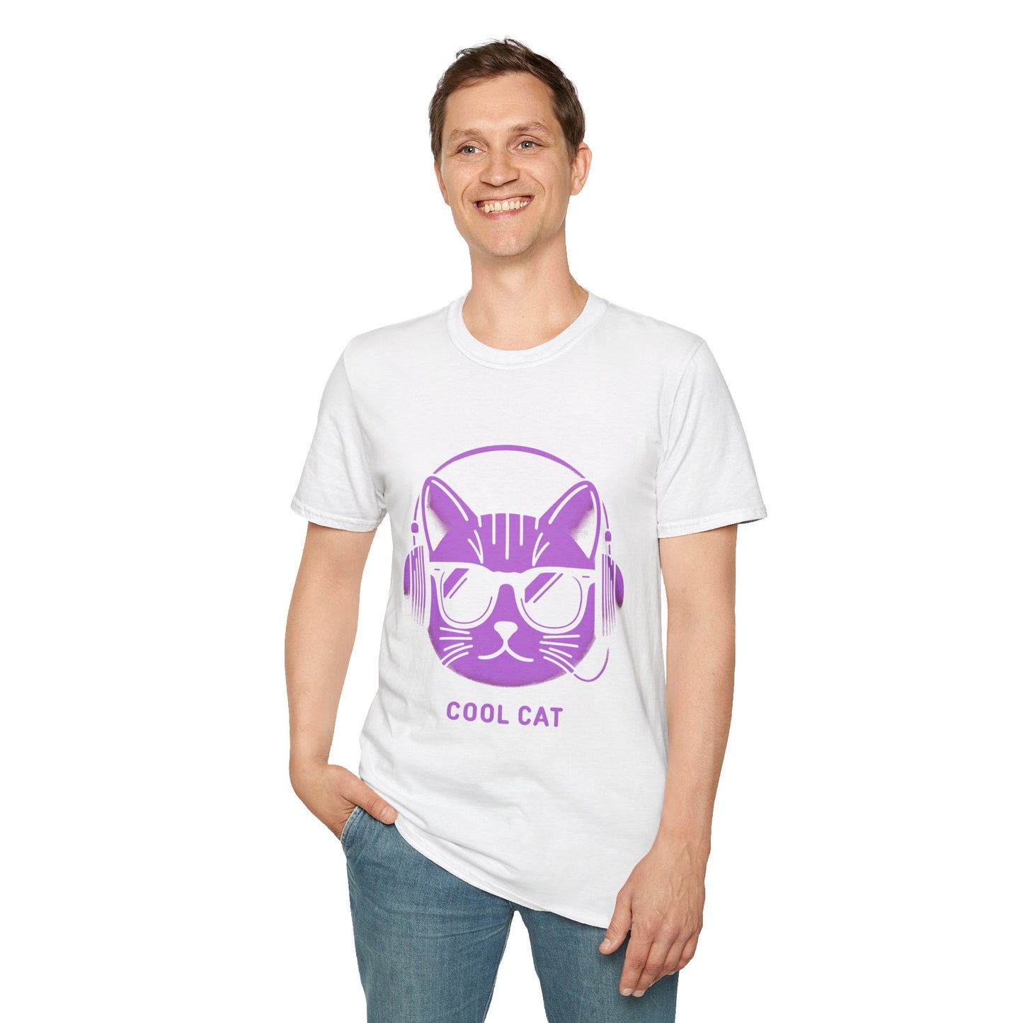 Cool Cat - Halloween Cat with Headphones Unisex Softstyle T-Shirt