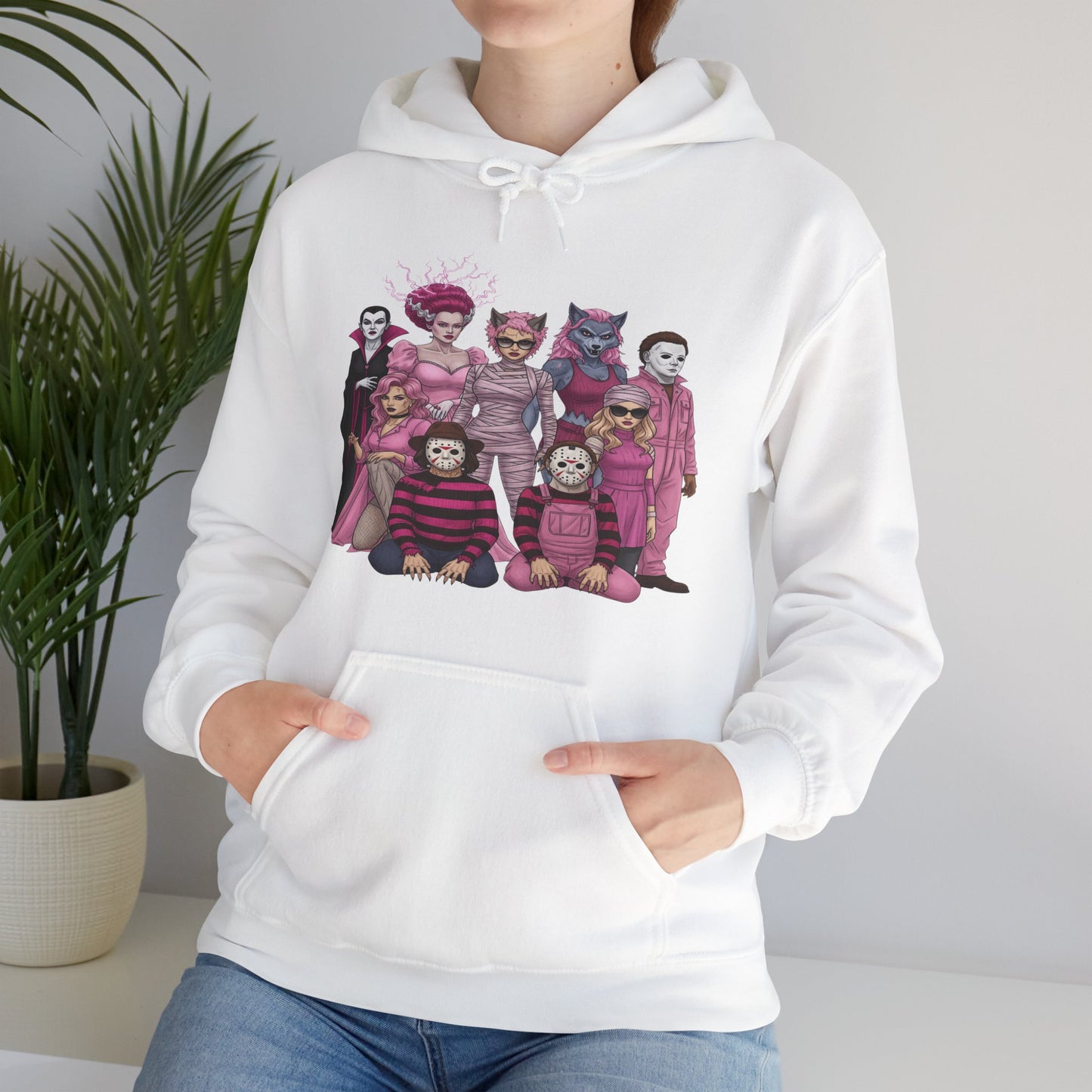 Lady Slashers Halloween Hoodie | Female Horror Villains Hooded Sweatshirt Perfect for Costume Parties