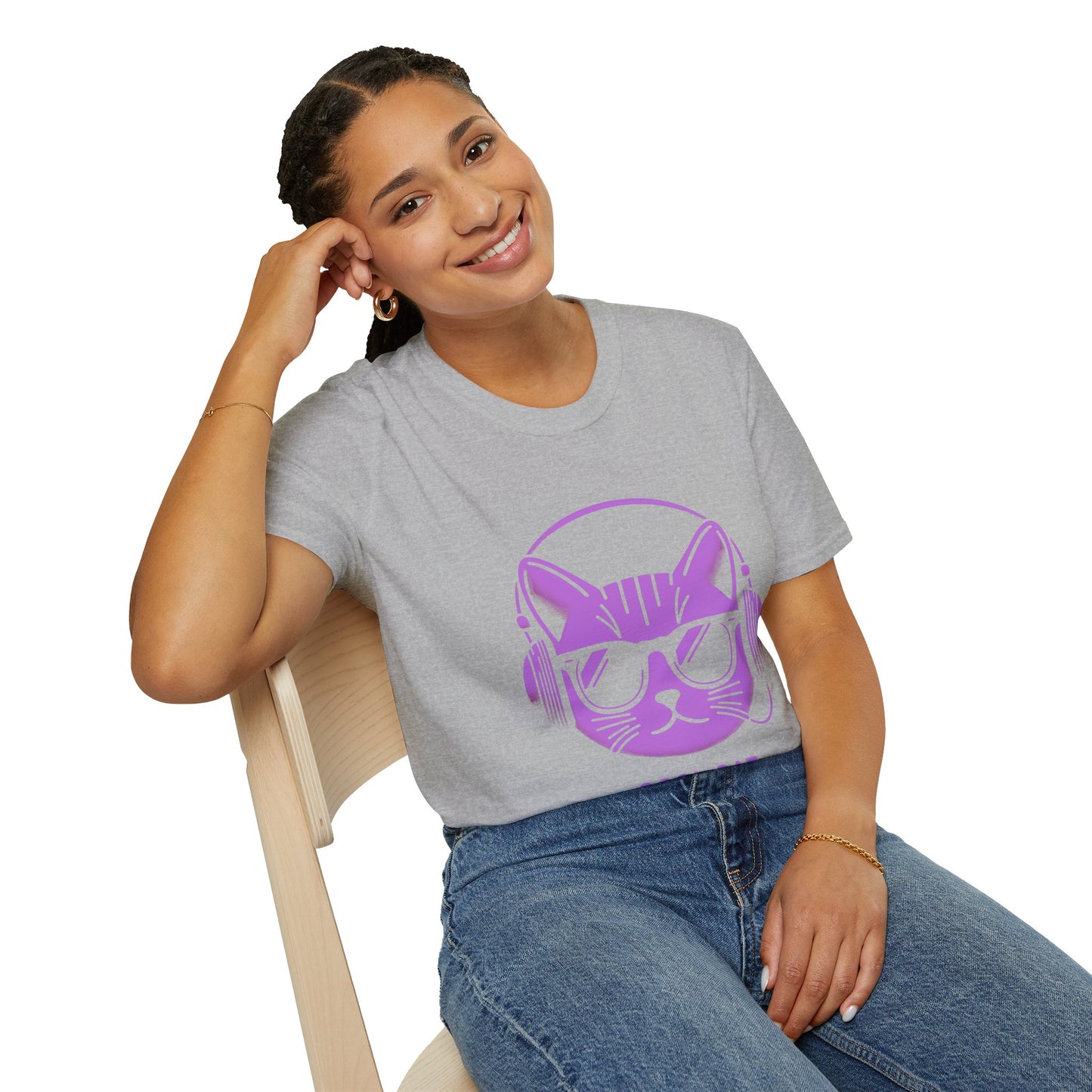 Cool Cat - Halloween Cat with Headphones Unisex Softstyle T-Shirt