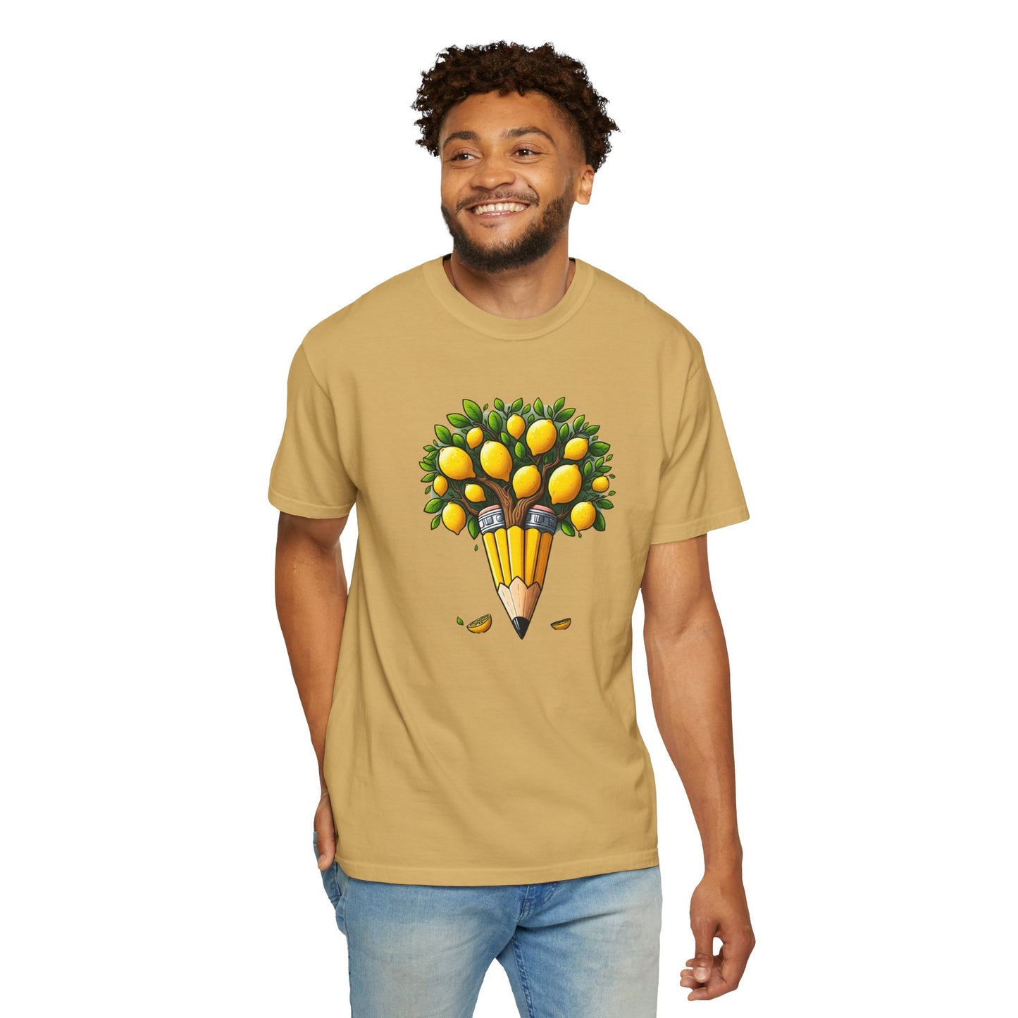 Artistic Lemon Pencil Tree T-Shirt - Unique Art & Nature Celebrating Growth and Imagination