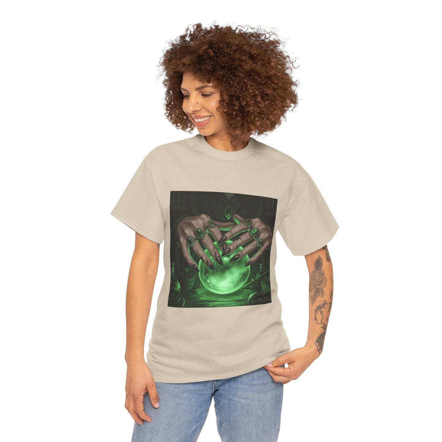 Sorceress's Grasp: Glowing Crystal Ball & Dark Witch Hands