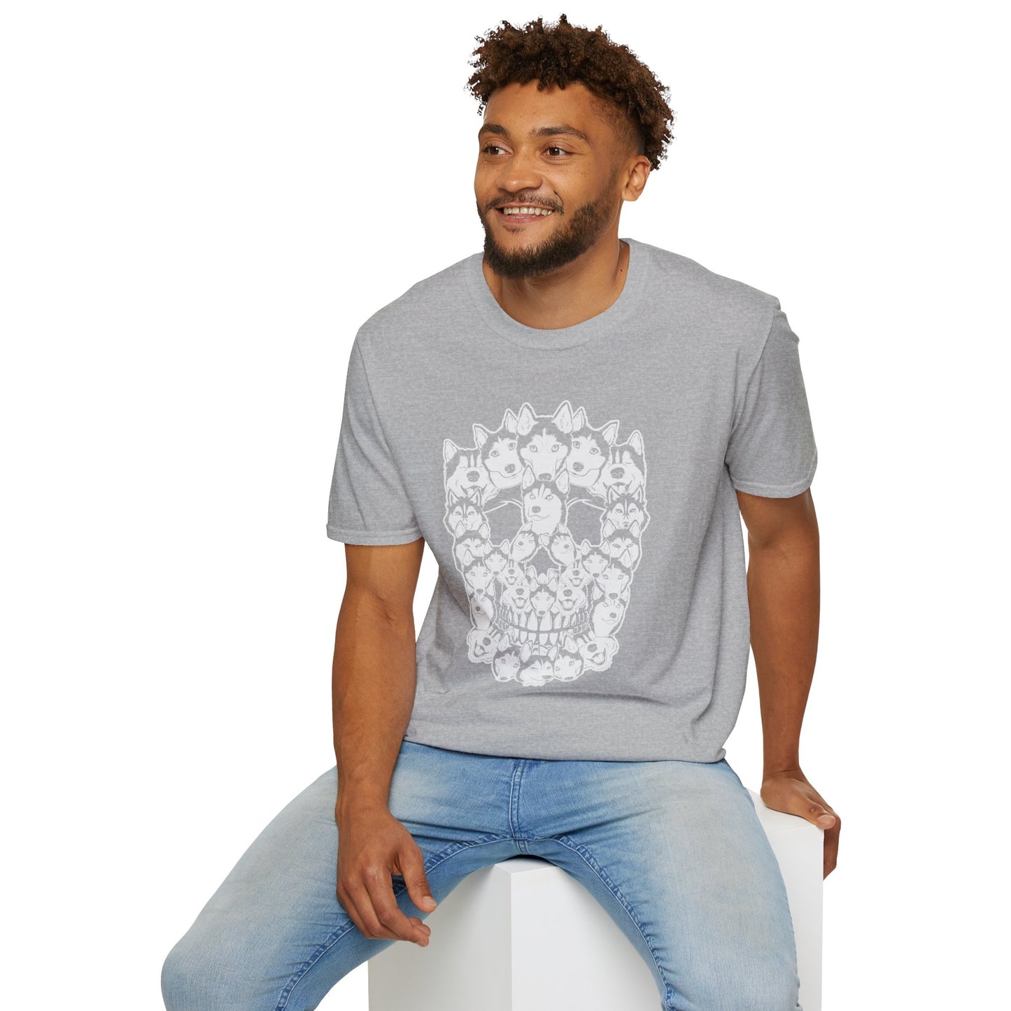 Enigmatic Husky Canine Skull Tee - Mystical Halloween Unisex Softstyle T-Shirt