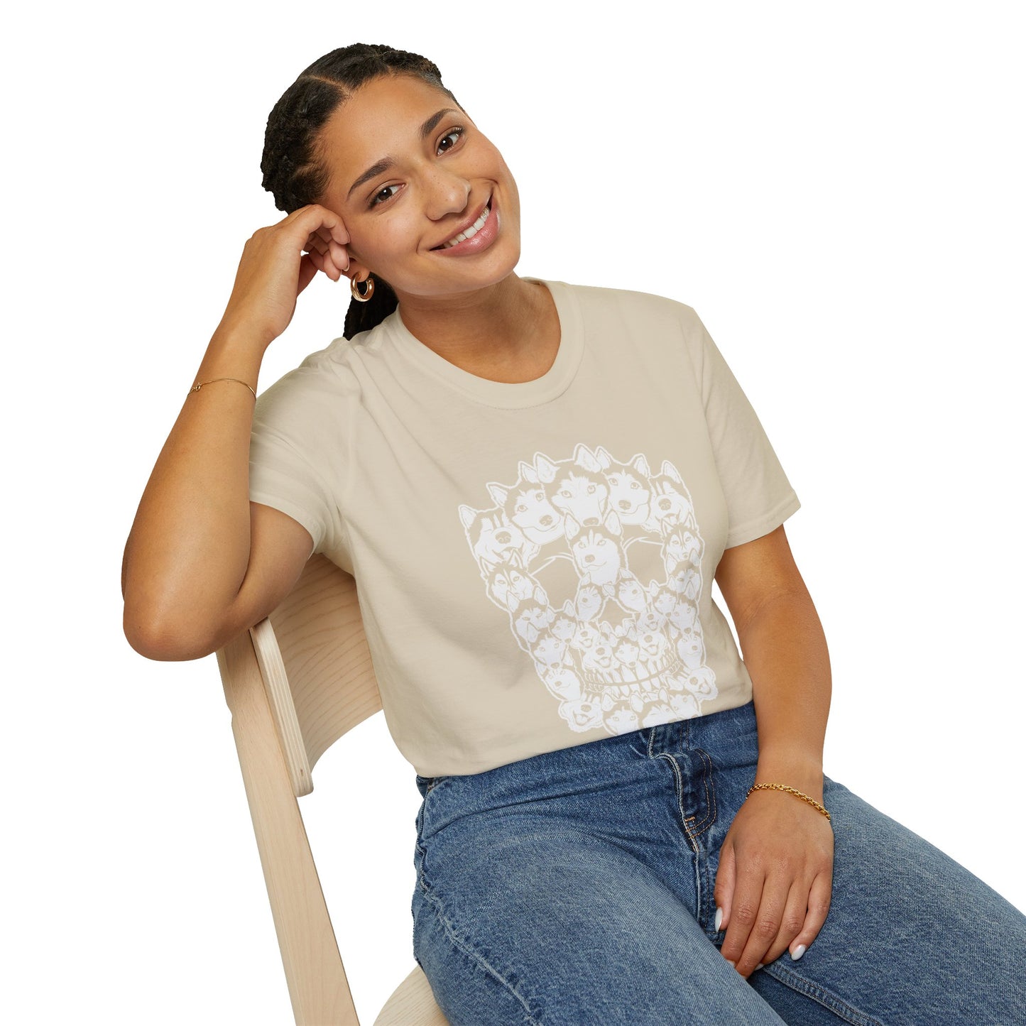 Enigmatic Husky Canine Skull Tee - Mystical Halloween Unisex Softstyle T-Shirt