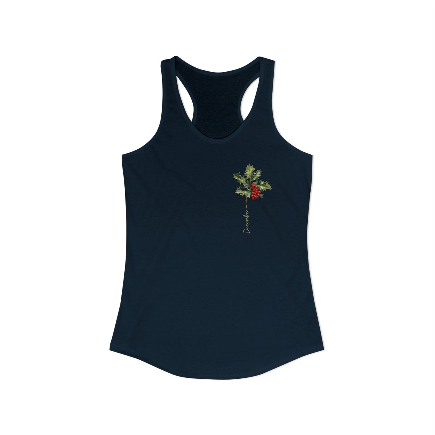December Birth Flower Holly Racerback – Minimal Botanical Tank for Winter Queens