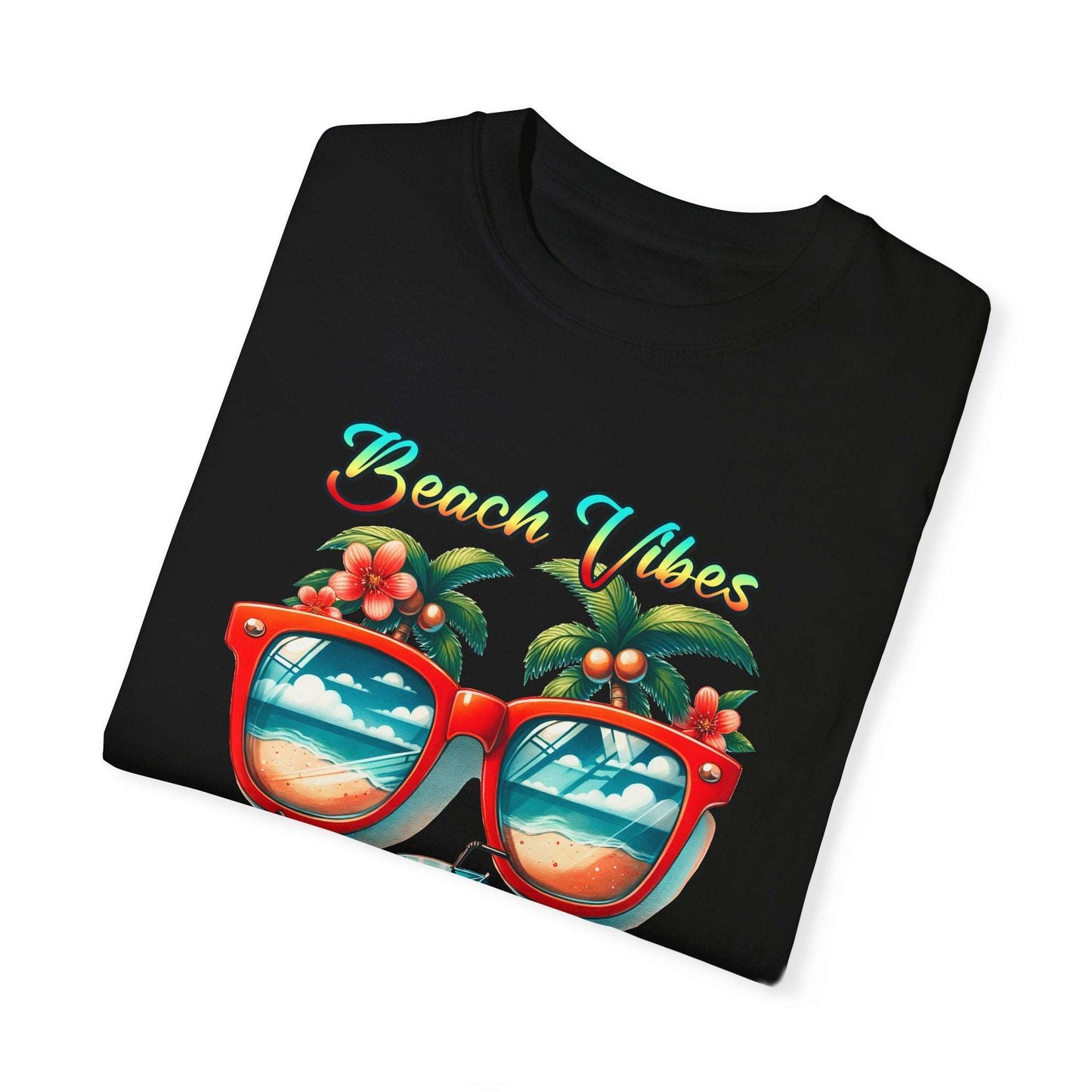 Beach Vibes Tropical T-Shirt: Summer-Ready Apparel with Unique Sunglasses & Palm Tree Design