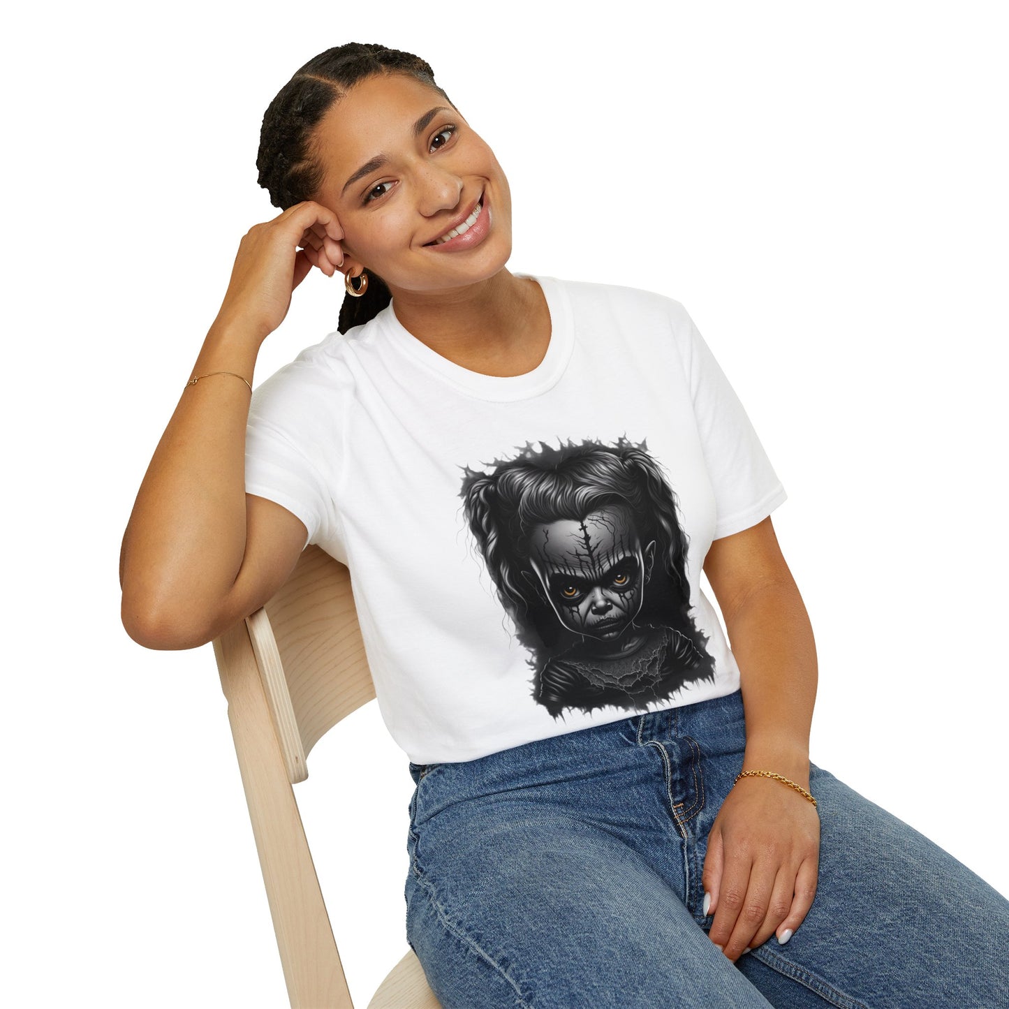 Hauntingly Adorable: Spooky Cute Little Girl Ghost Unisex Softstyle T-Shirt