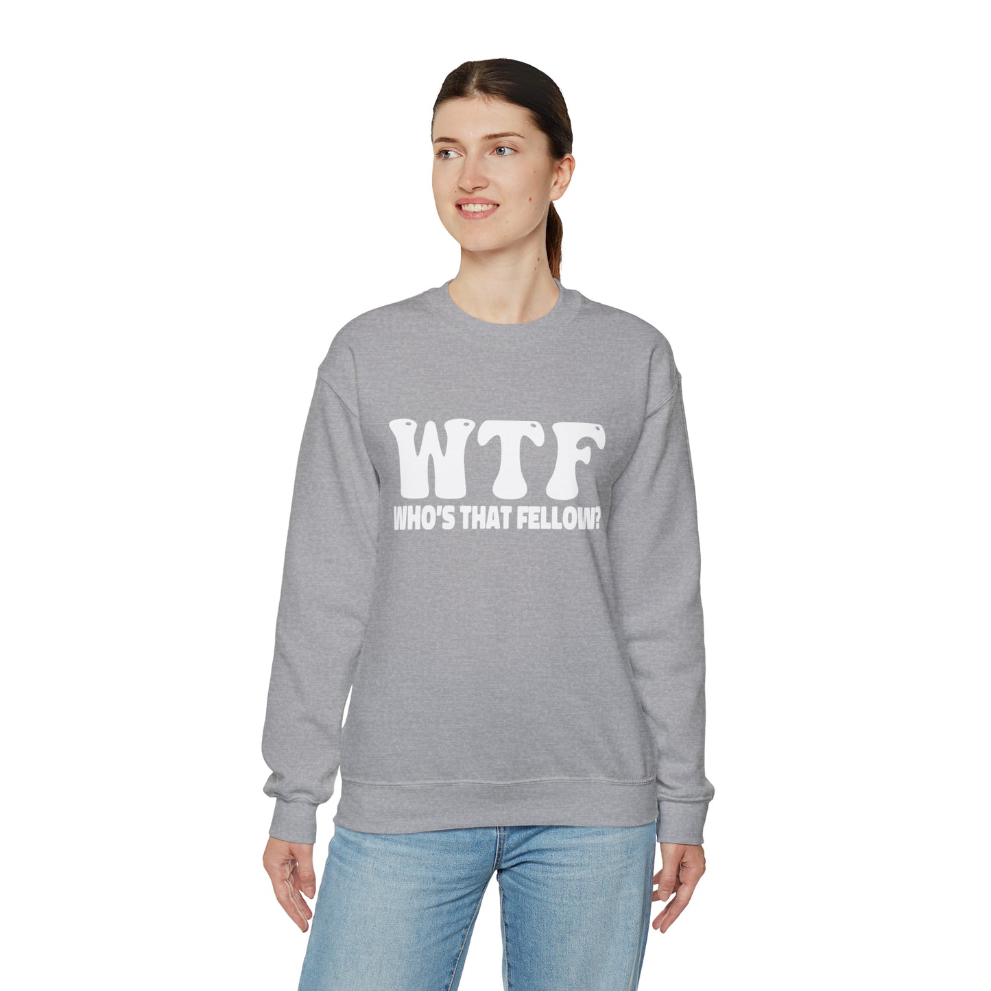 W.T.F. Who’s That Fellow Unisex Crewneck Sweatshirt - A Humorous Gift for Christmas, Perfect for Holiday Celebrations or any occasion