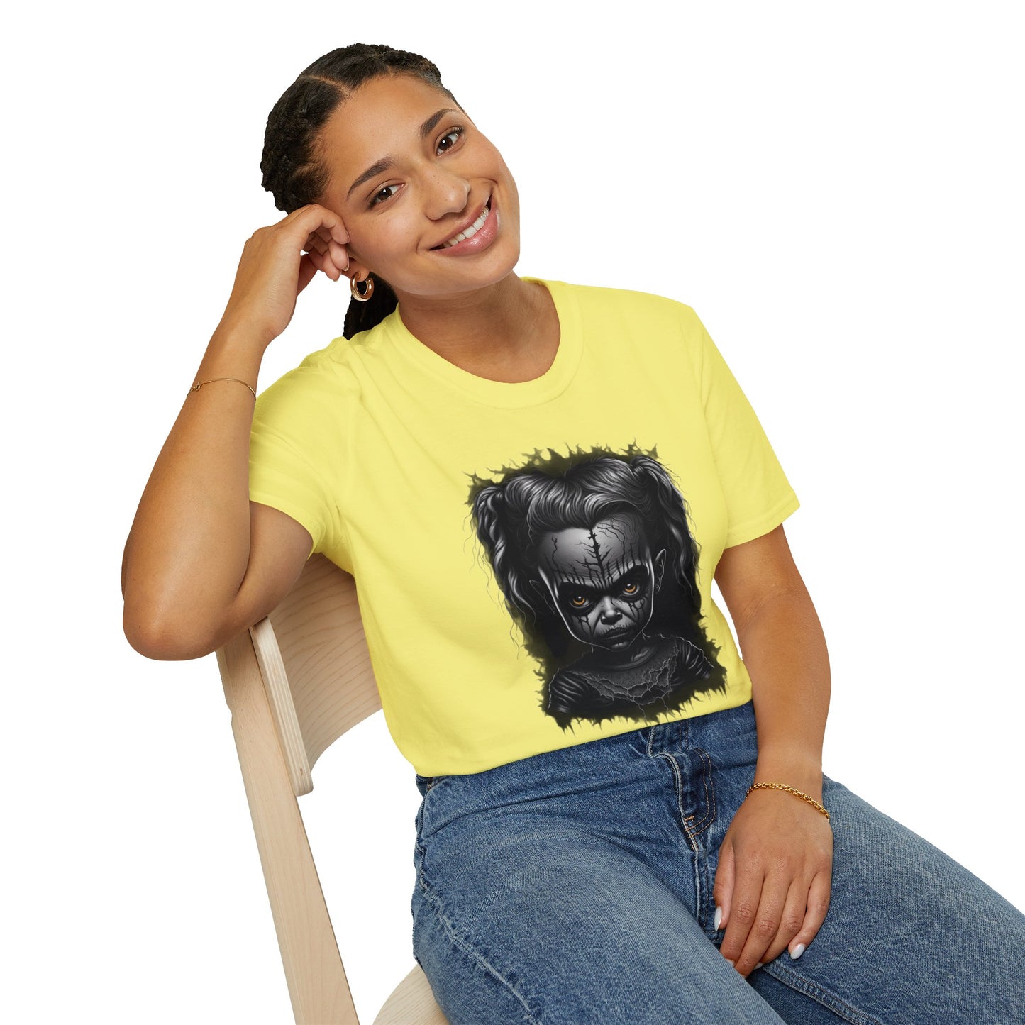 Hauntingly Adorable: Spooky Cute Little Girl Ghost Unisex Softstyle T-Shirt
