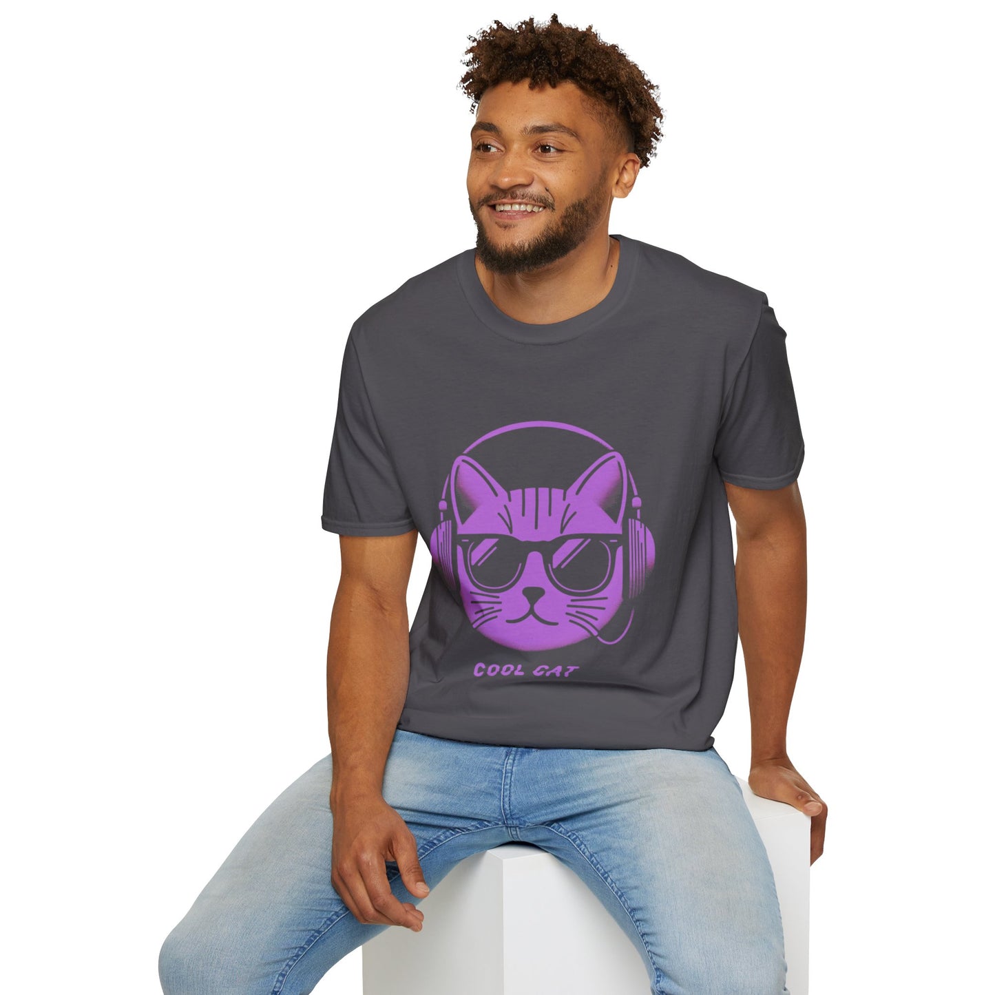 Cool Cat - Halloween Cat with Headphones Unisex Softstyle T-Shirt