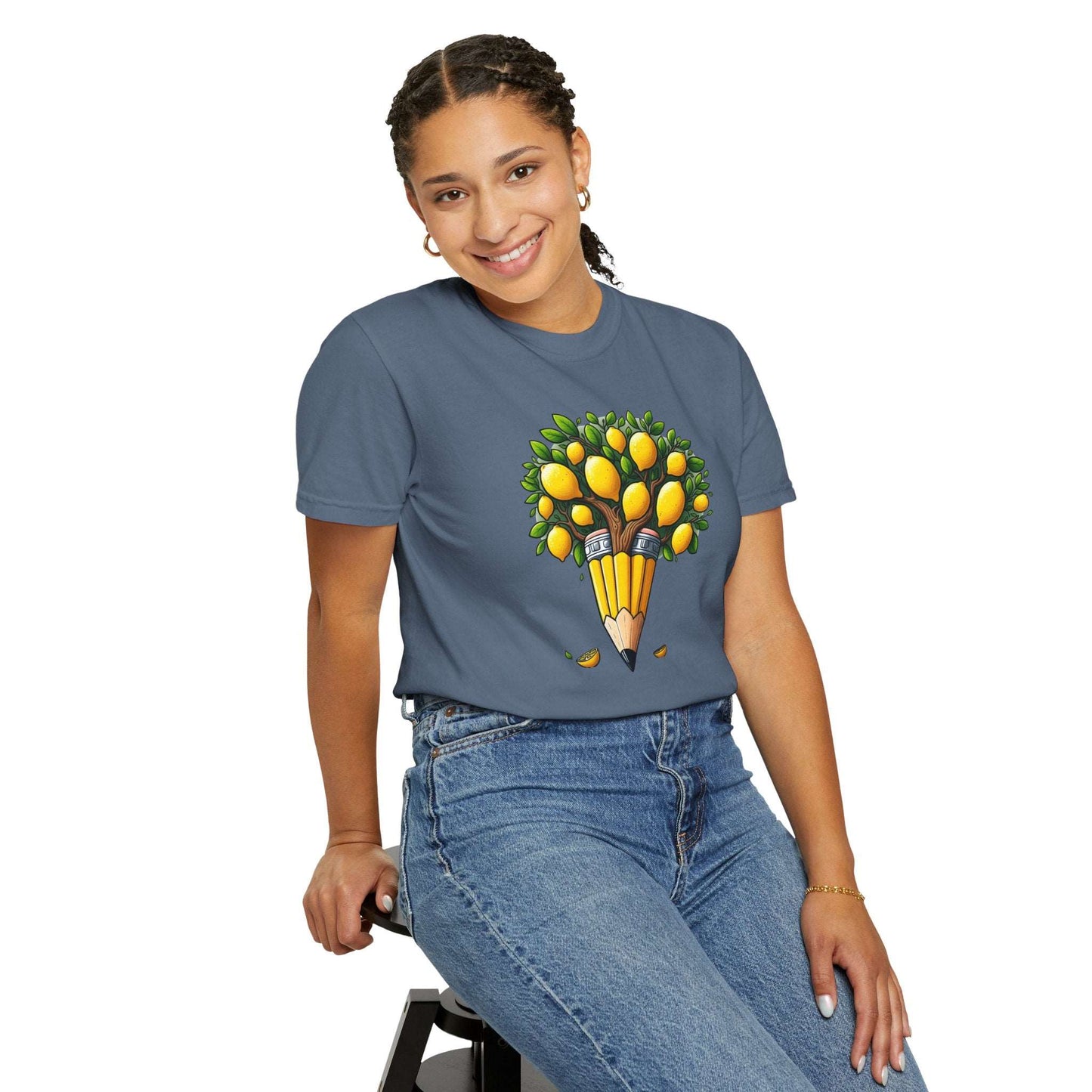Artistic Lemon Pencil Tree T-Shirt - Unique Art & Nature Celebrating Growth and Imagination