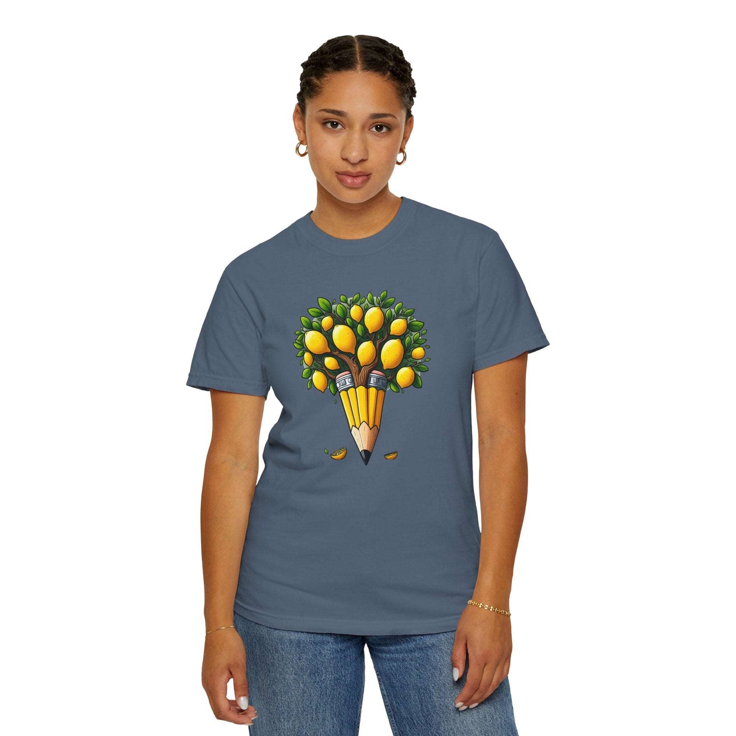 Artistic Lemon Pencil Tree T-Shirt - Unique Art & Nature Celebrating Growth and Imagination