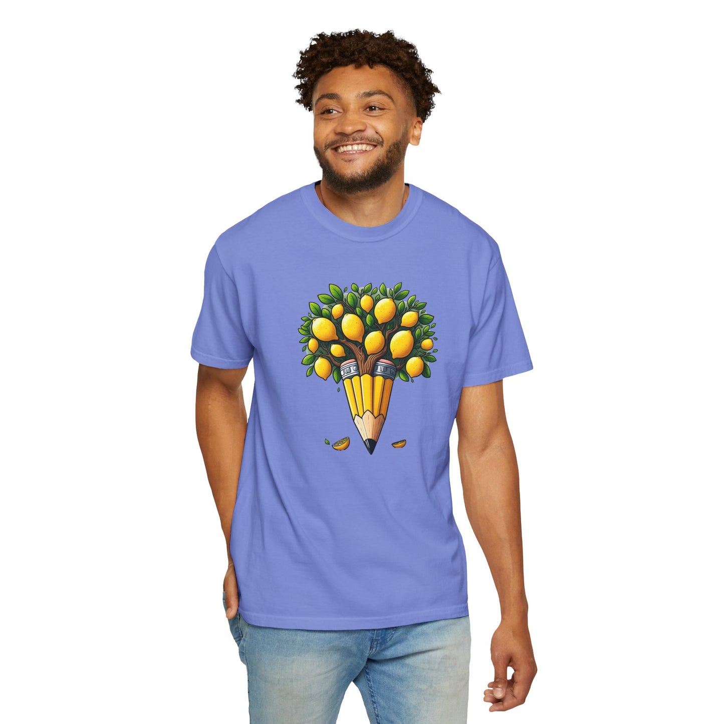 Artistic Lemon Pencil Tree T-Shirt - Unique Art & Nature Celebrating Growth and Imagination