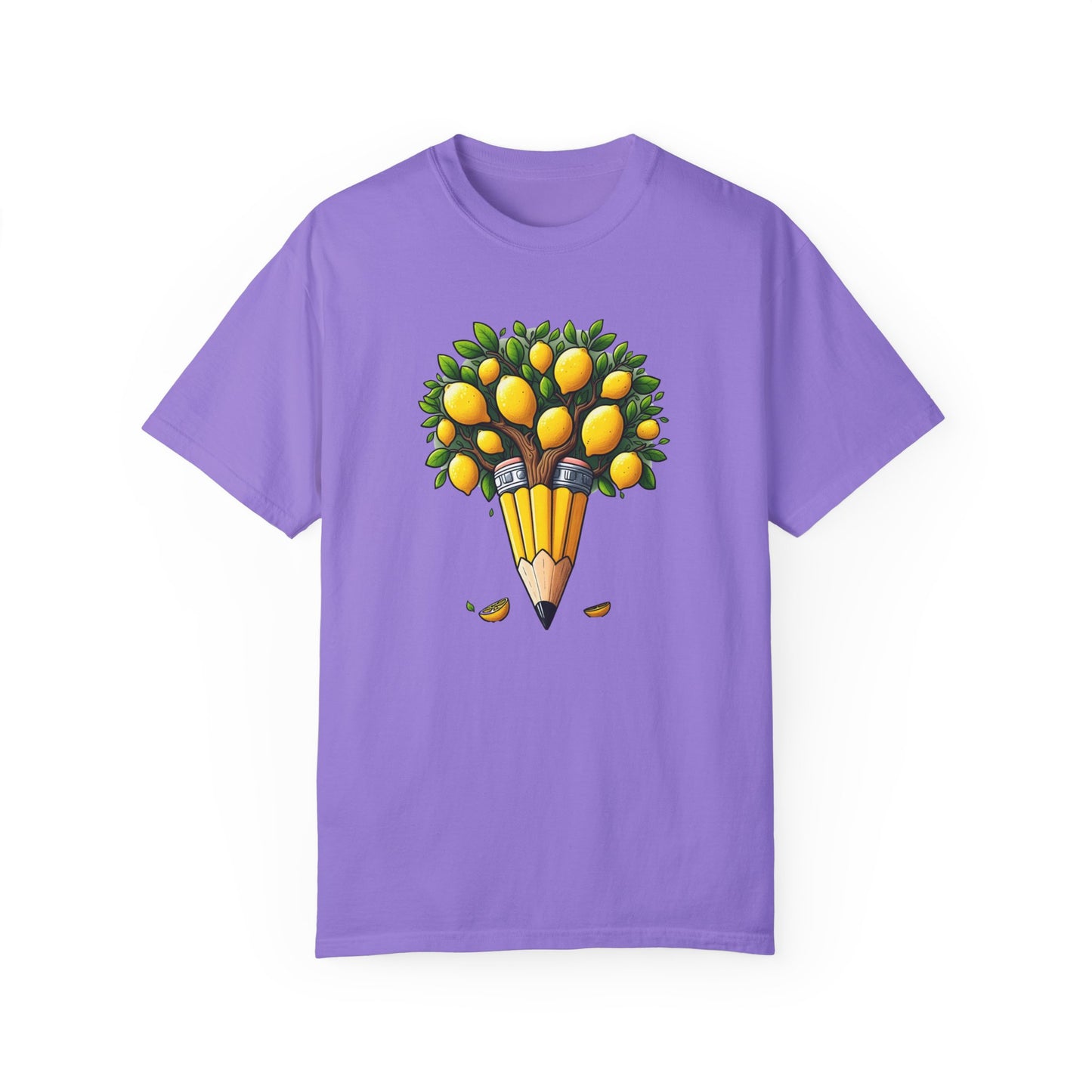 Artistic Lemon Pencil Tree T-Shirt - Unique Art & Nature Celebrating Growth and Imagination