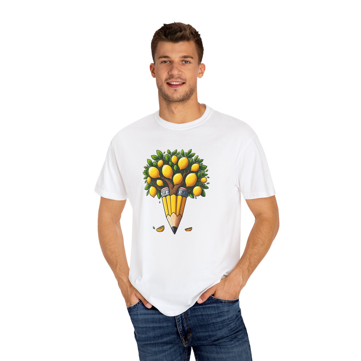 Artistic Lemon Pencil Tree T-Shirt - Unique Art & Nature Celebrating Growth and Imagination