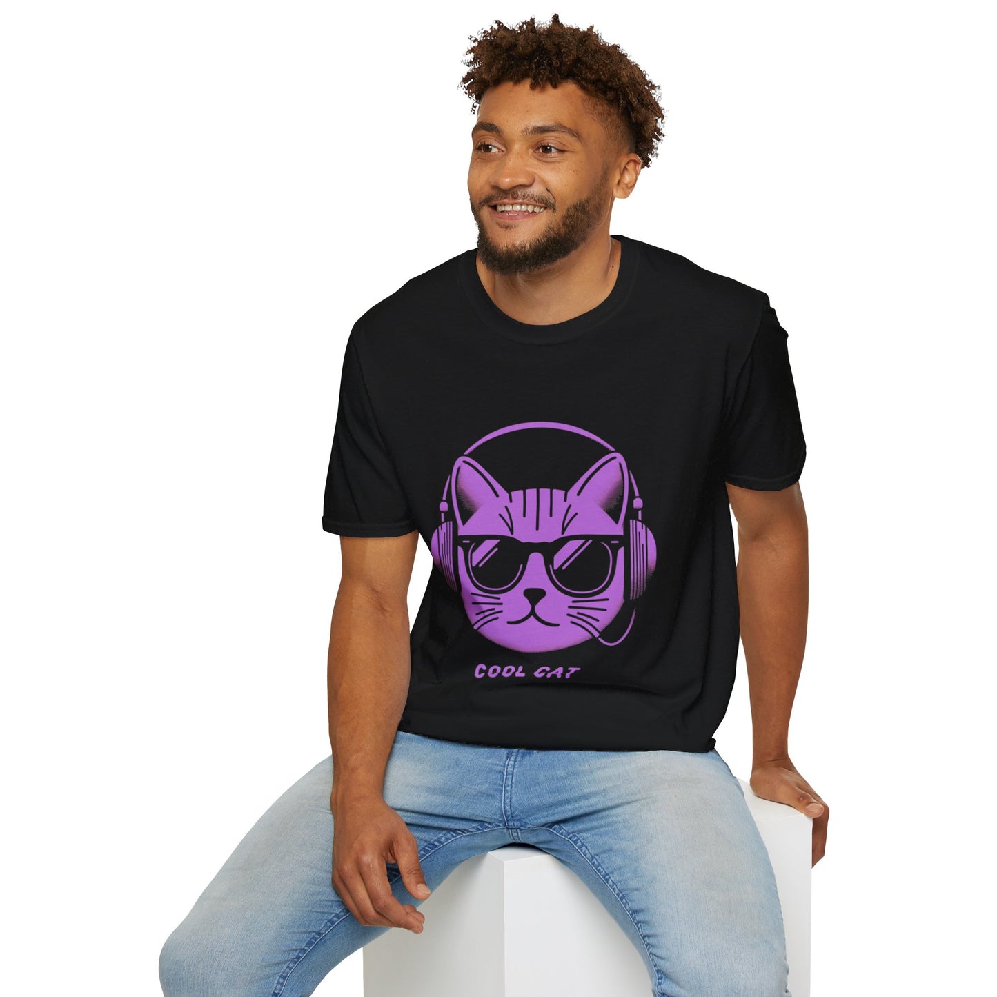 Cool Cat - Halloween Cat with Headphones Unisex Softstyle T-Shirt