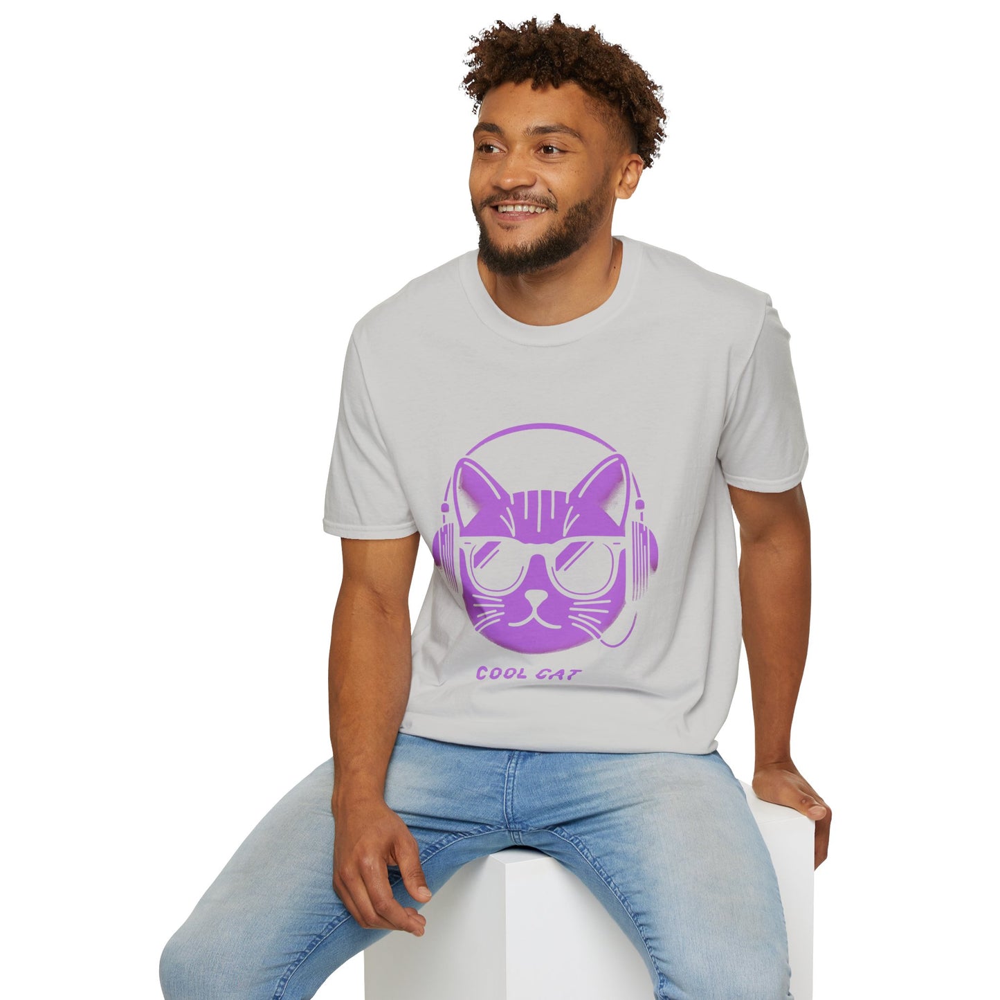 Cool Cat - Halloween Cat with Headphones Unisex Softstyle T-Shirt