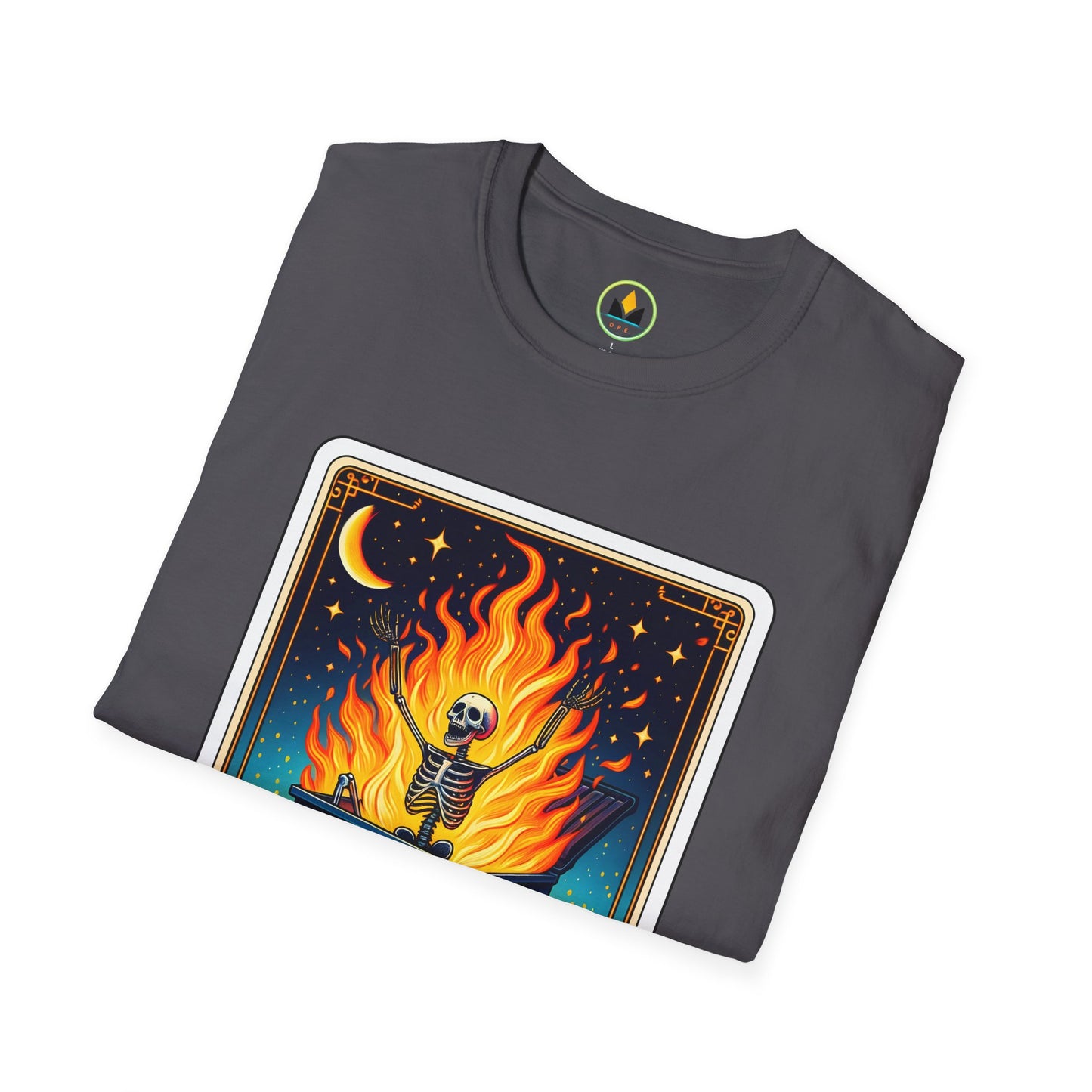 Emotional Dumpster Fire Tarot Tee - Unique Halloween Skeleton Shirt