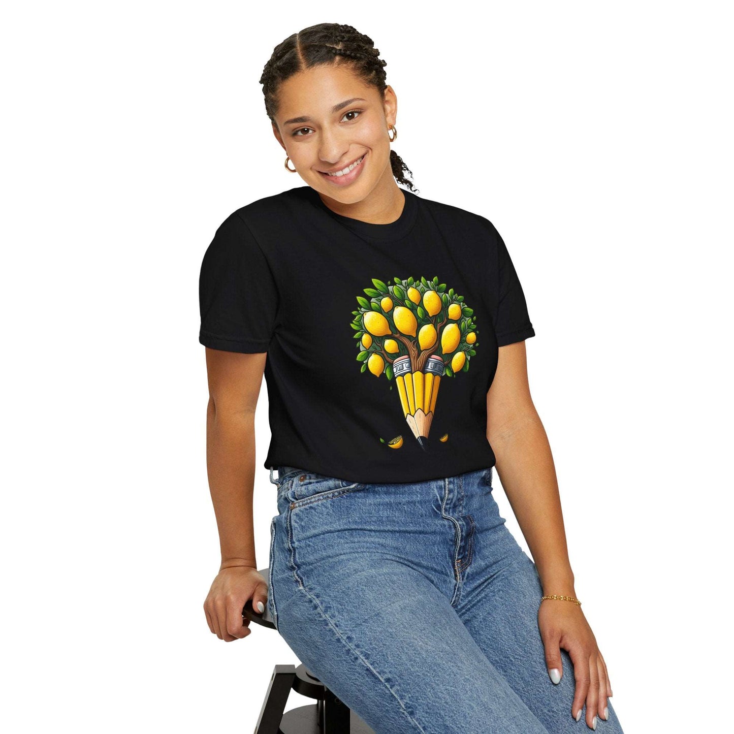 Artistic Lemon Pencil Tree T-Shirt - Unique Art & Nature Celebrating Growth and Imagination