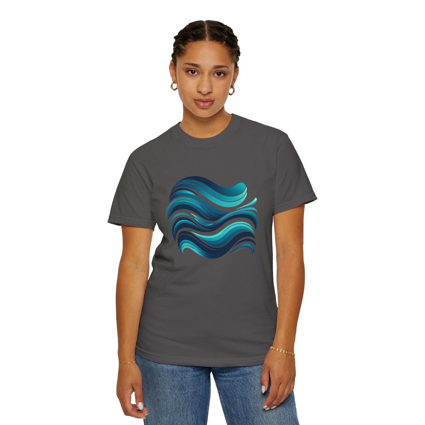 Abstract Ocean Wave T-Shirt Modern Aqua Design Artistic Sea Wave