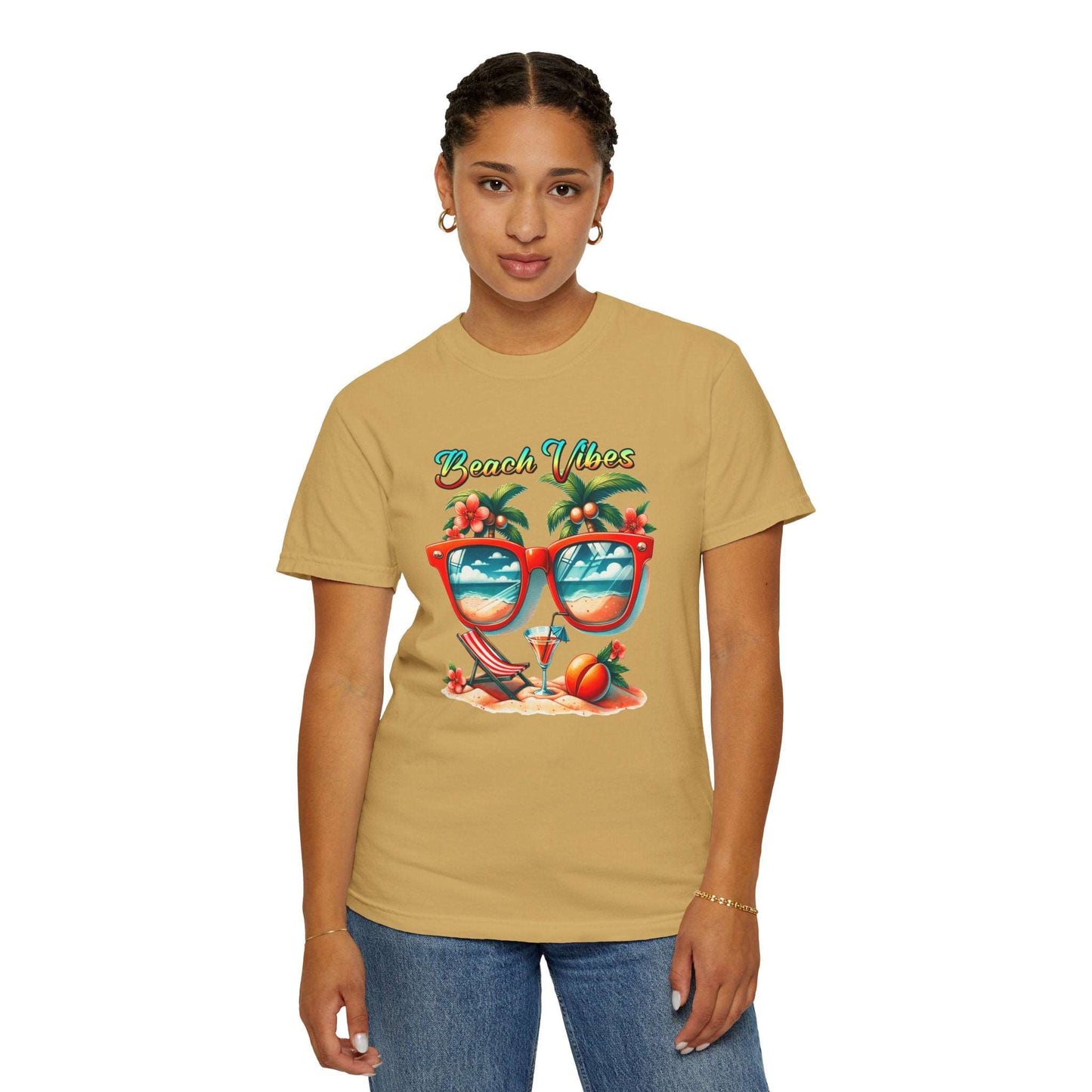 Beach Vibes Tropical T-Shirt: Summer-Ready Apparel with Unique Sunglasses & Palm Tree Design